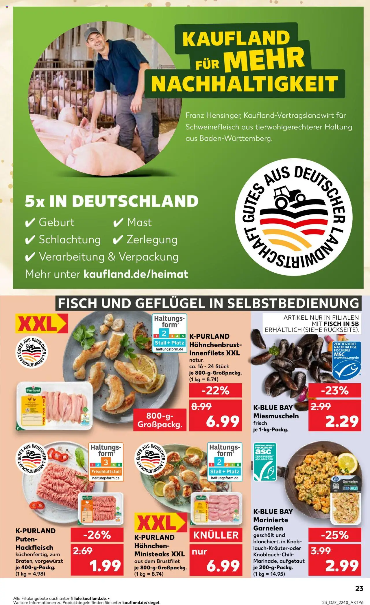 Kaufland prospekt Stuttgart	 – gültig ab 11.09.2025 | Seite: 23 | Produkte: Fisch, Schweinefleisch, Hackfleisch, Hahnchenbrust