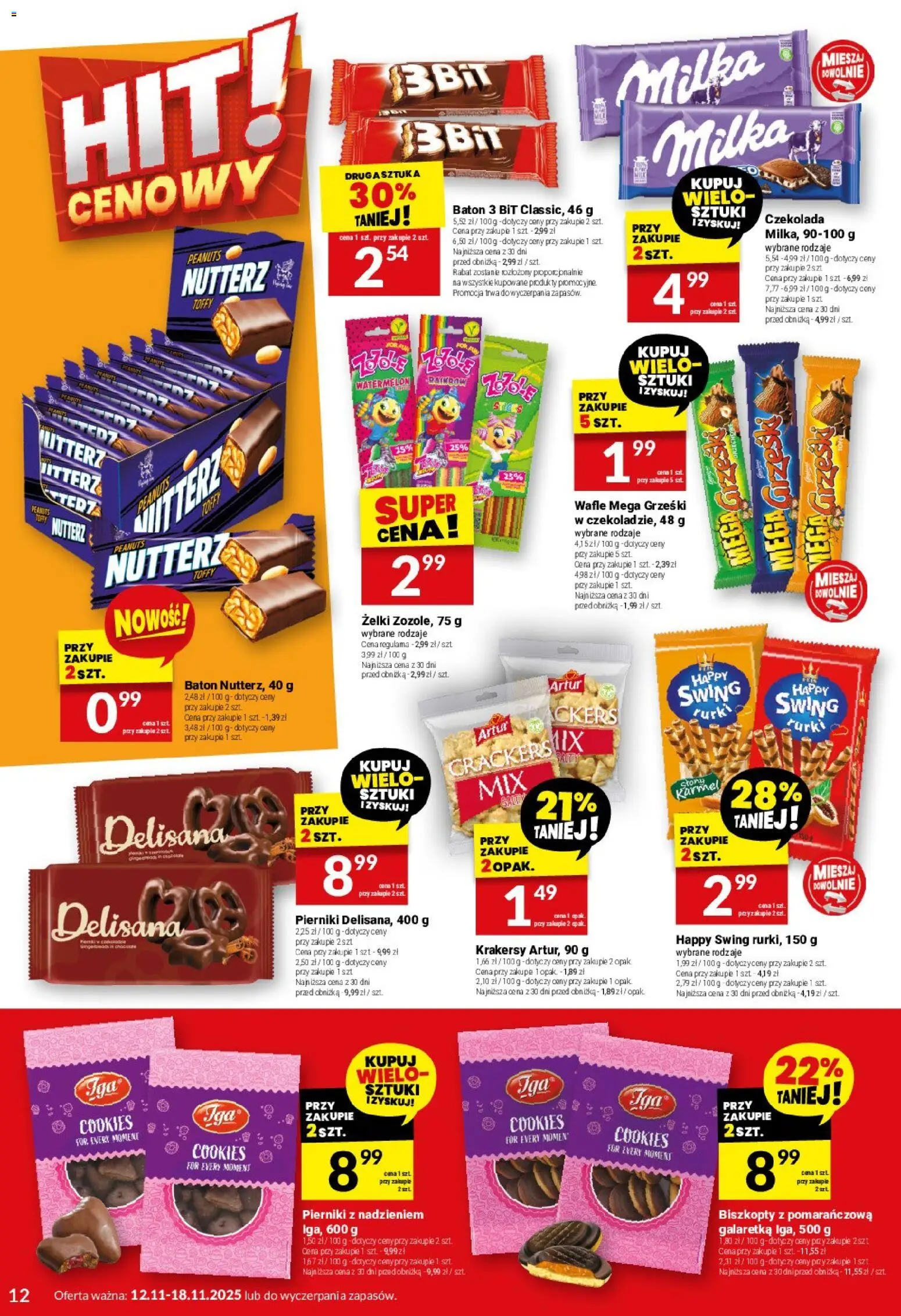 Twój Market Gazetka od 12.11.2025 | Strona: 12 | Produkty: Pierniki, Wafle, Milka, Żelki