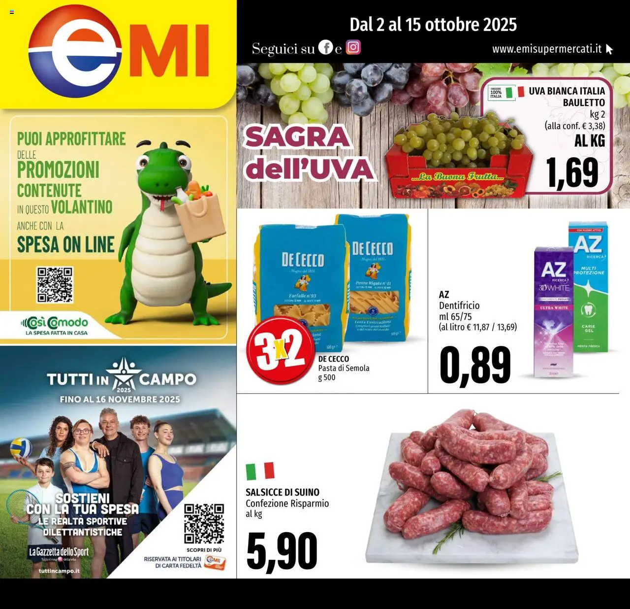 Volantino EMI del 02.10.2025 | Pagina: 1 | Prodotti: Dentifricio, Frutta, Uva, Penne