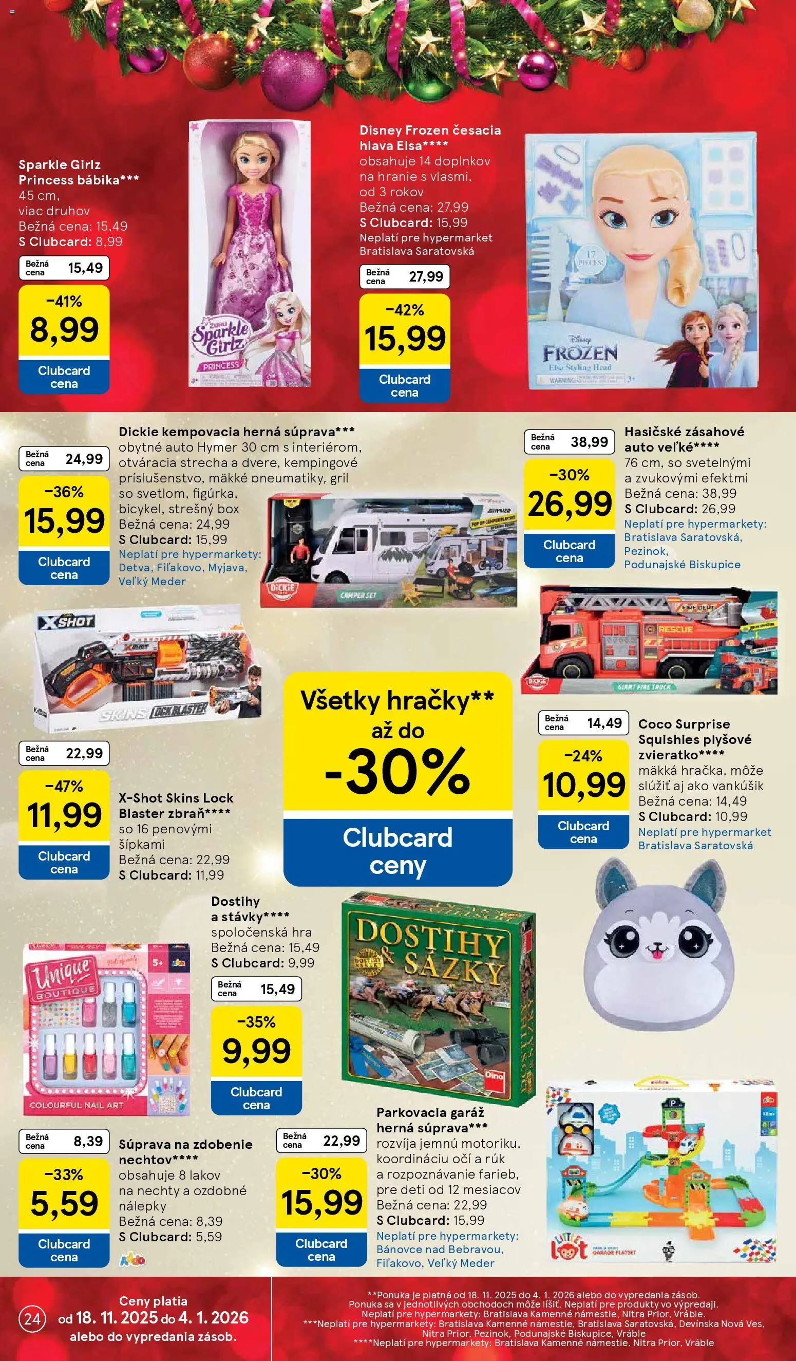 Nové Tesco akcie – leták je platný od 26.11.2025 | Strana: 24 | Produkty: Gril, Hra, Hračky