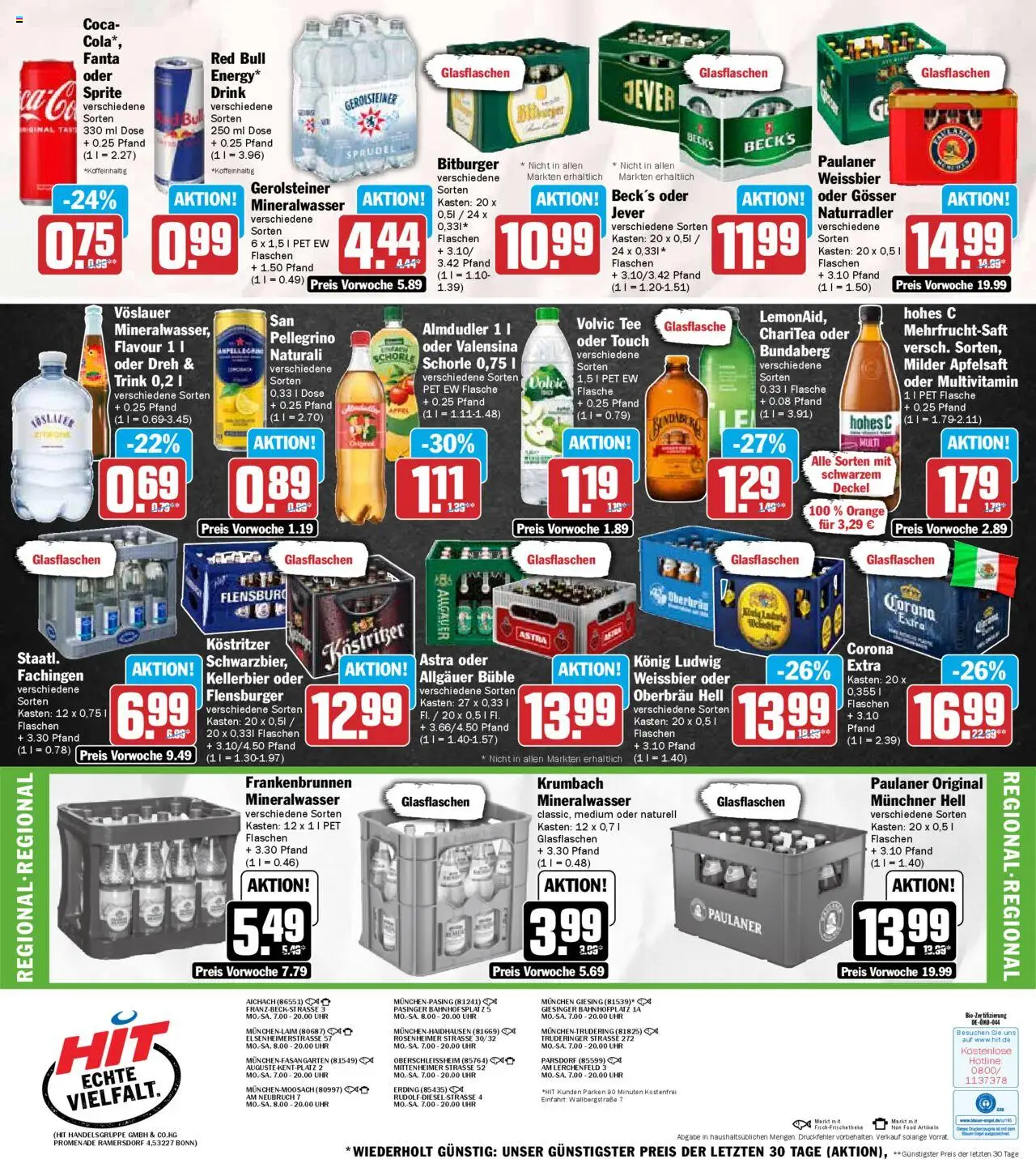 HIT - Bayern – gültig ab 06.10.2025 | Seite: 18 | Produkte: Weißbier, Tee, Volvic, Paulaner