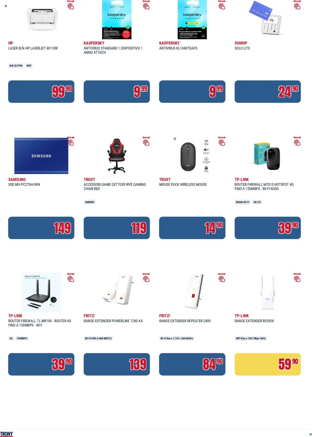 Volantino Trony del 21.08.2025 | Pagina: 7 | Prodotti: Router, Mobile, Mouse, Samsung