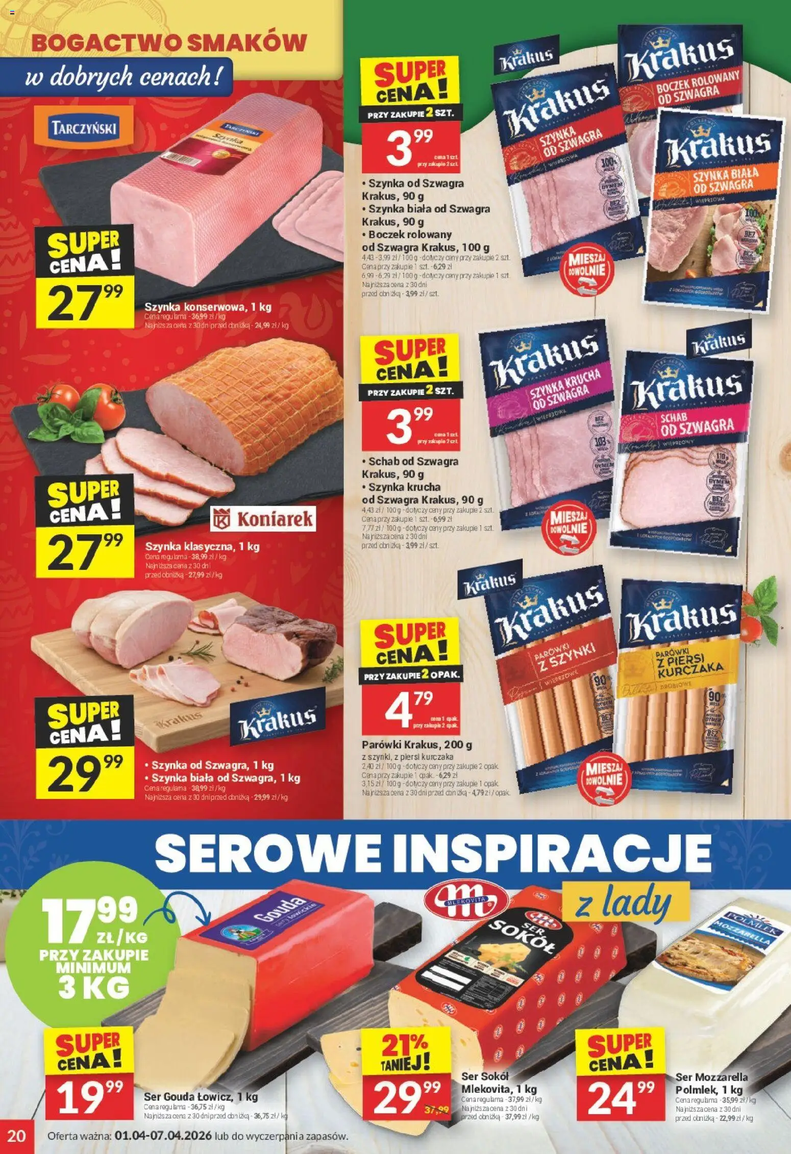 Twój Market gazetka od 01.04.2026 | Strona: 20 | Produkty: Schab, Parówki, Szynka, Ser gouda
