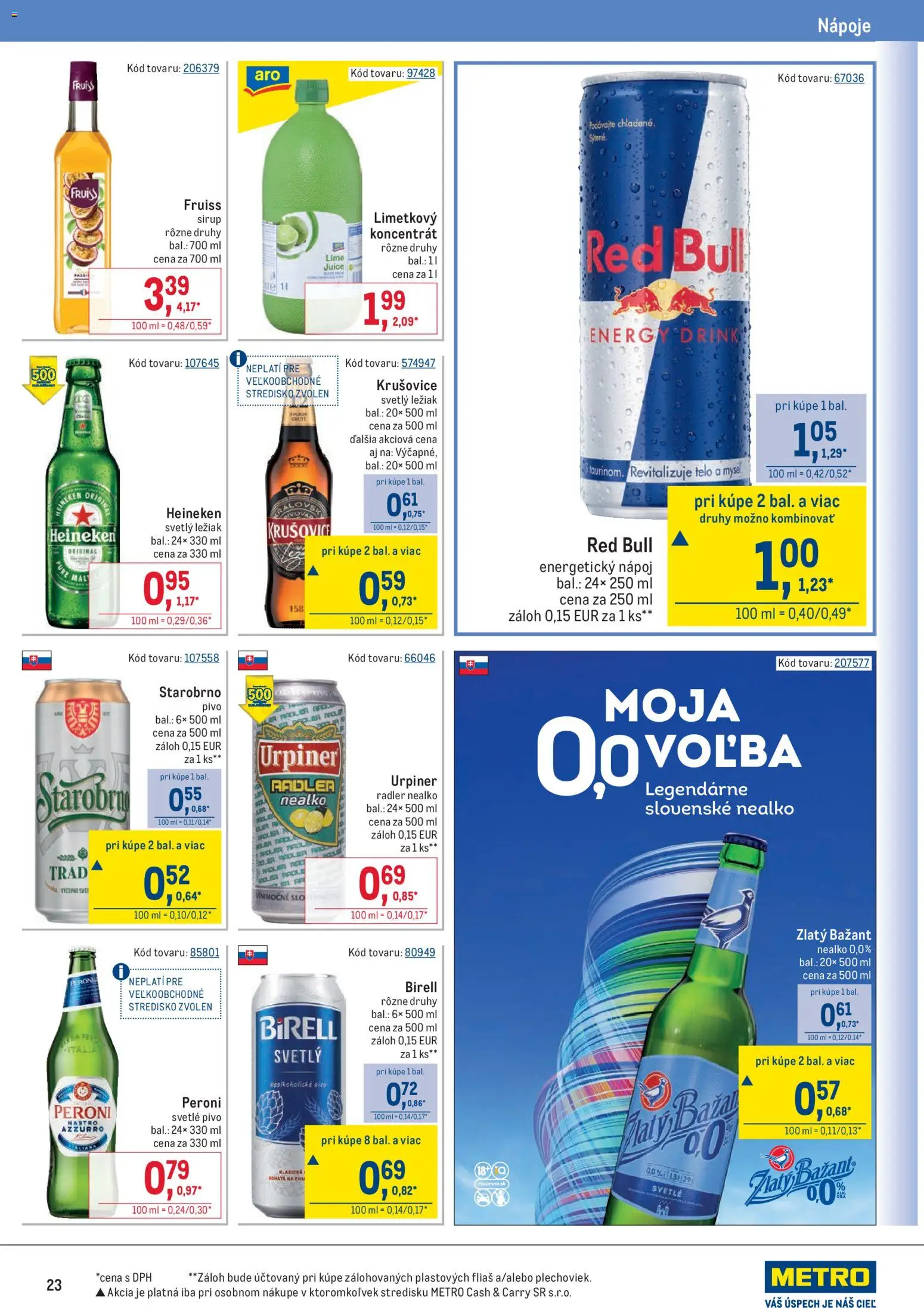 Nové Metro akcie – leták je platný od 22.04.2026 | Strana: 23 | Produkty: Pivo, Birell, Urpiner, Energetický nápoj