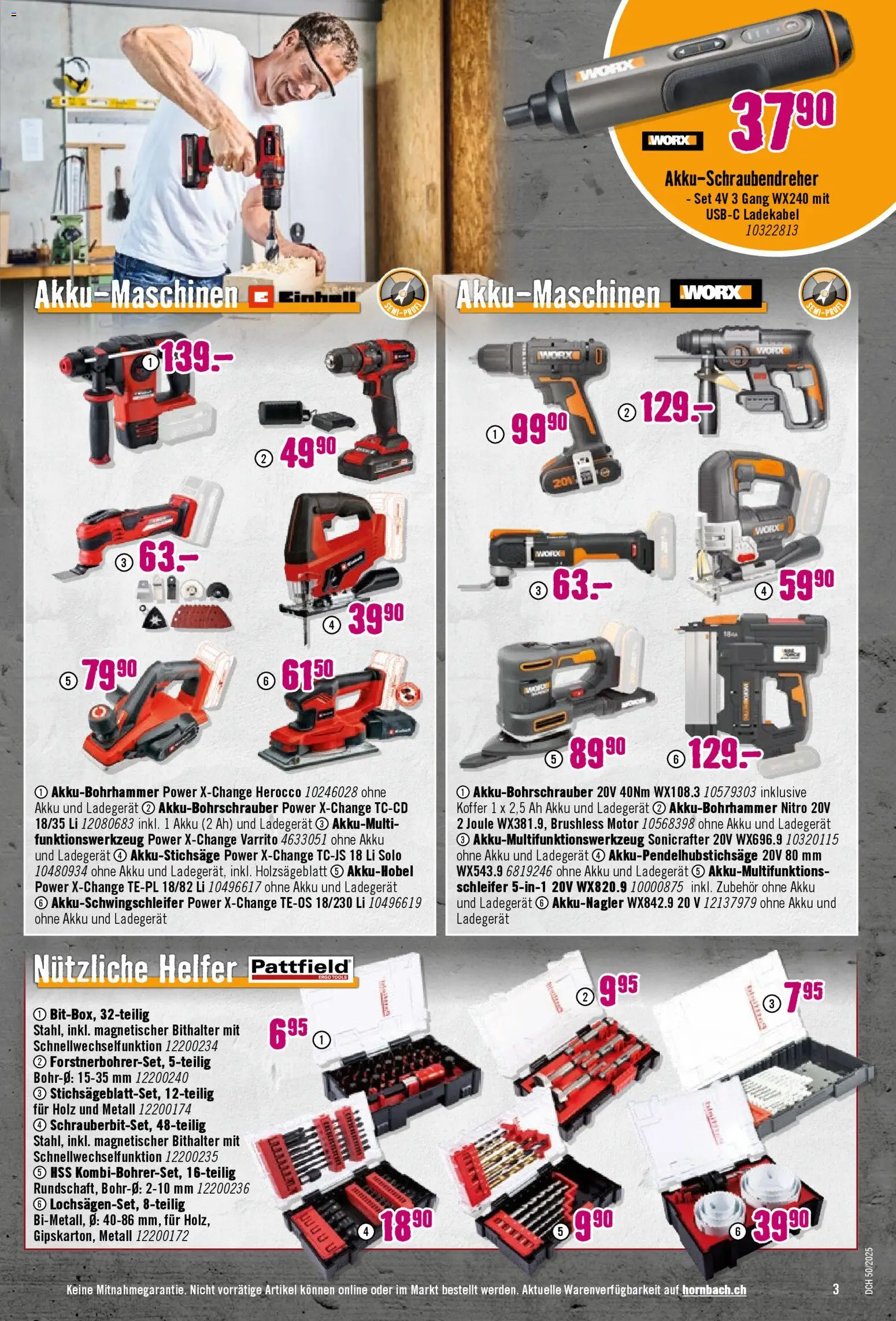 Hornbach Aktionen – gültig ab 06.12.2025 | Seite: 3 | Produkte: Ladekabel, Koffer, Ladegerät, Schleifer