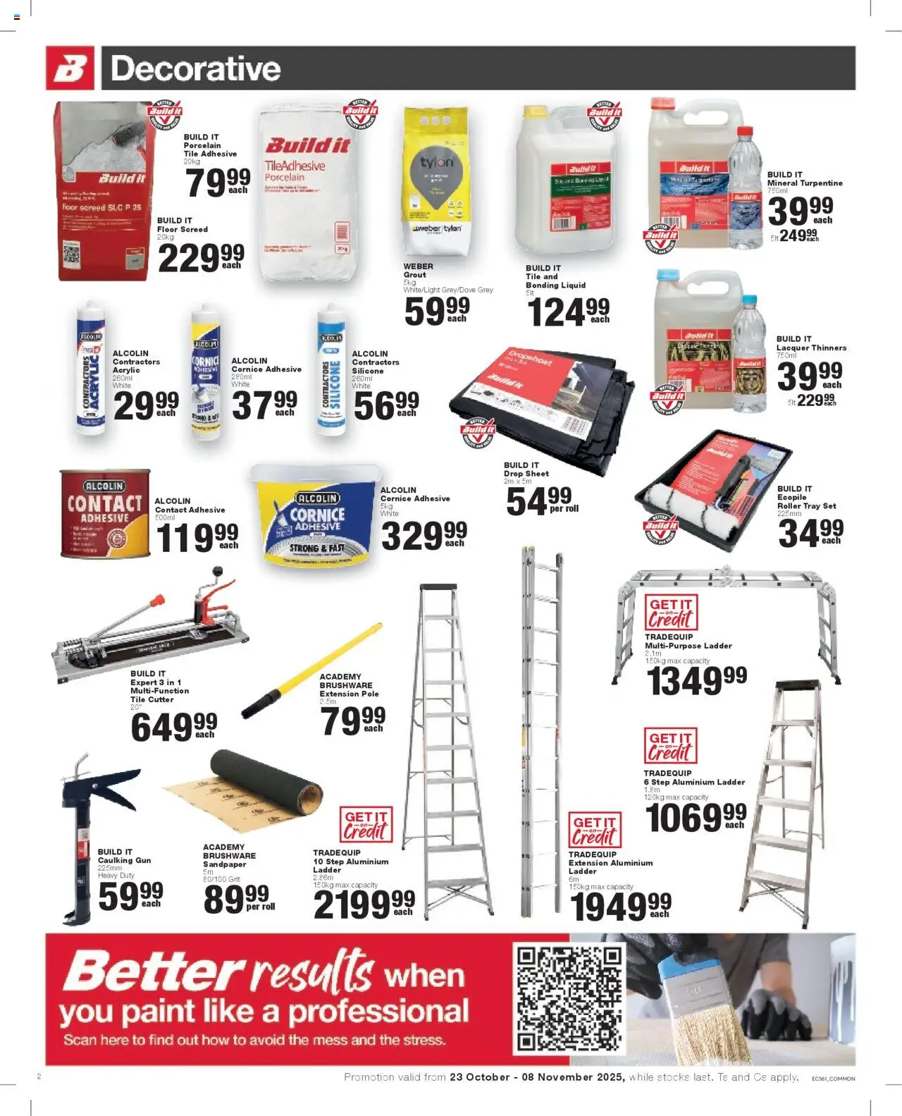 New Build It catalogue – valid from 23.10.2025 | Page: 2 | Products: Tray, Cutter, Adhesive, Silicone