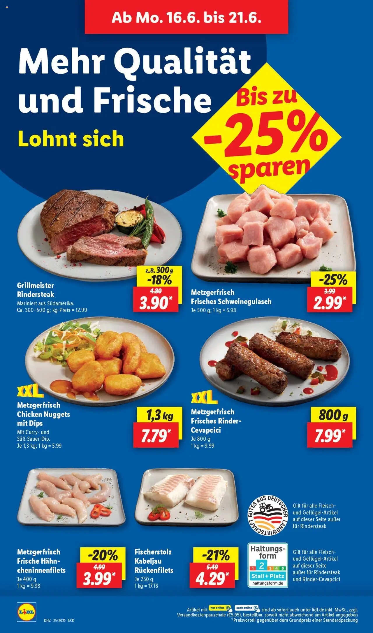 Lidl Prospekt 	 - gültig ab dem 16.06.2025 | Seite: 6 | Produkte: Schweinegulasch, Cevapcici, Steak, Fleisch