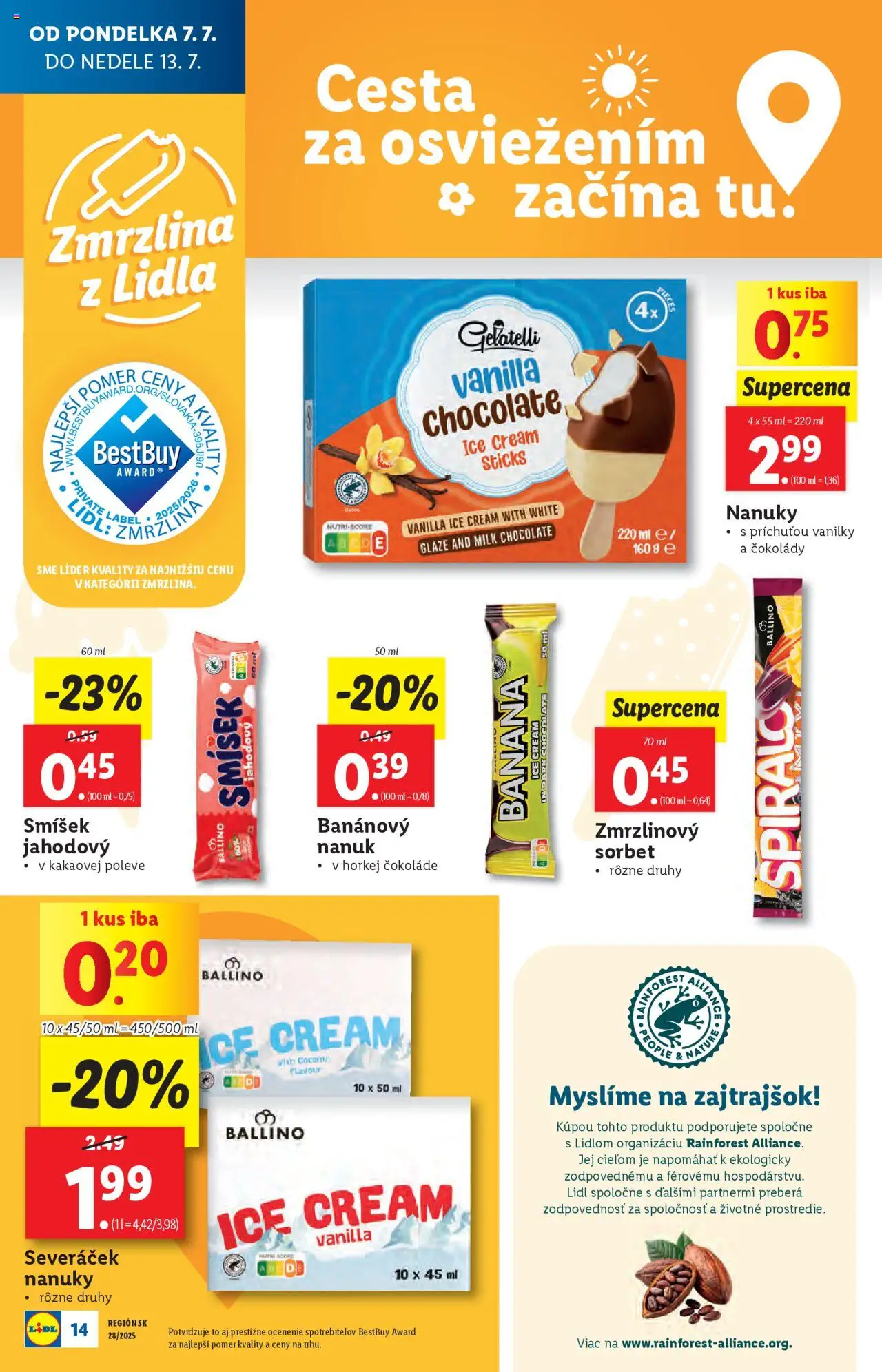 Lidl leták │ platný od 07.07.2025 | Strana: 14 | Produkty: Nanuk, Zmrzlina, Sorbet, Nanuky