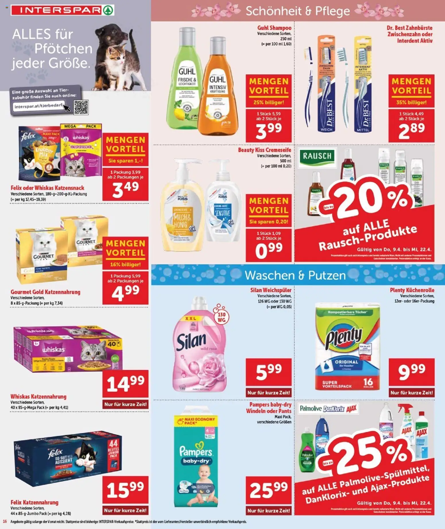 Interspar Flugblatt - Burgenland gültig ab 09.04.2026 | Seite: 16 | Produkte: Pampers, Shampoo, Zahnbürste, Weichspüler