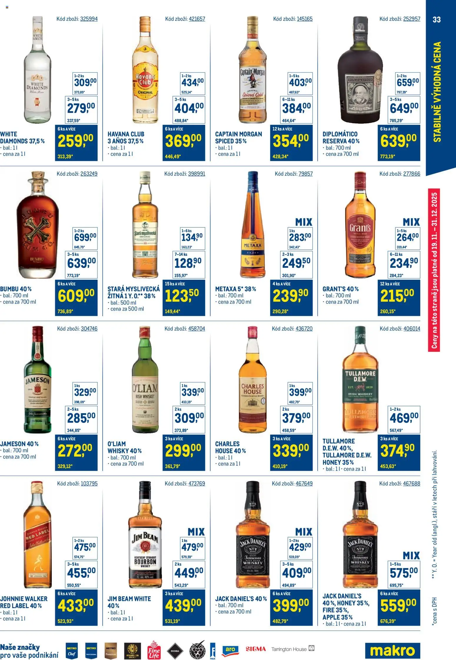 Makro leták - Stabilně výhodná cena od 19.11.2025 | Strana: 33 | Produkty: Whiskey, Apple, Metaxa, Stará myslivecká