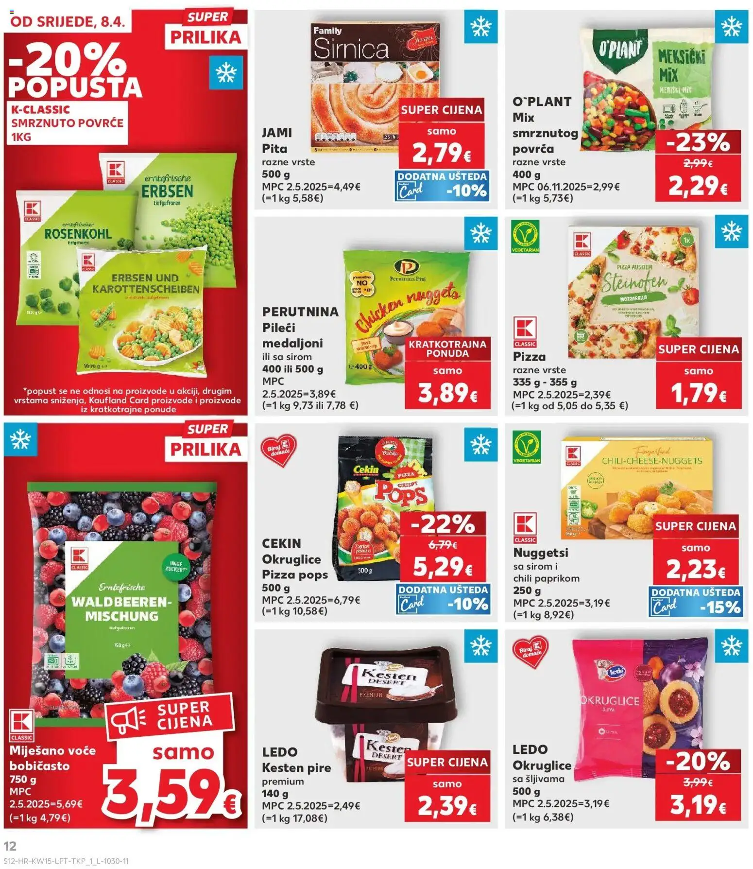 Kaufland katalog | vrijedi od 08.04.2026 | Stranica: 12 | Proizvodi: Okruglice, Pileći medaljoni, Pita, Povrće