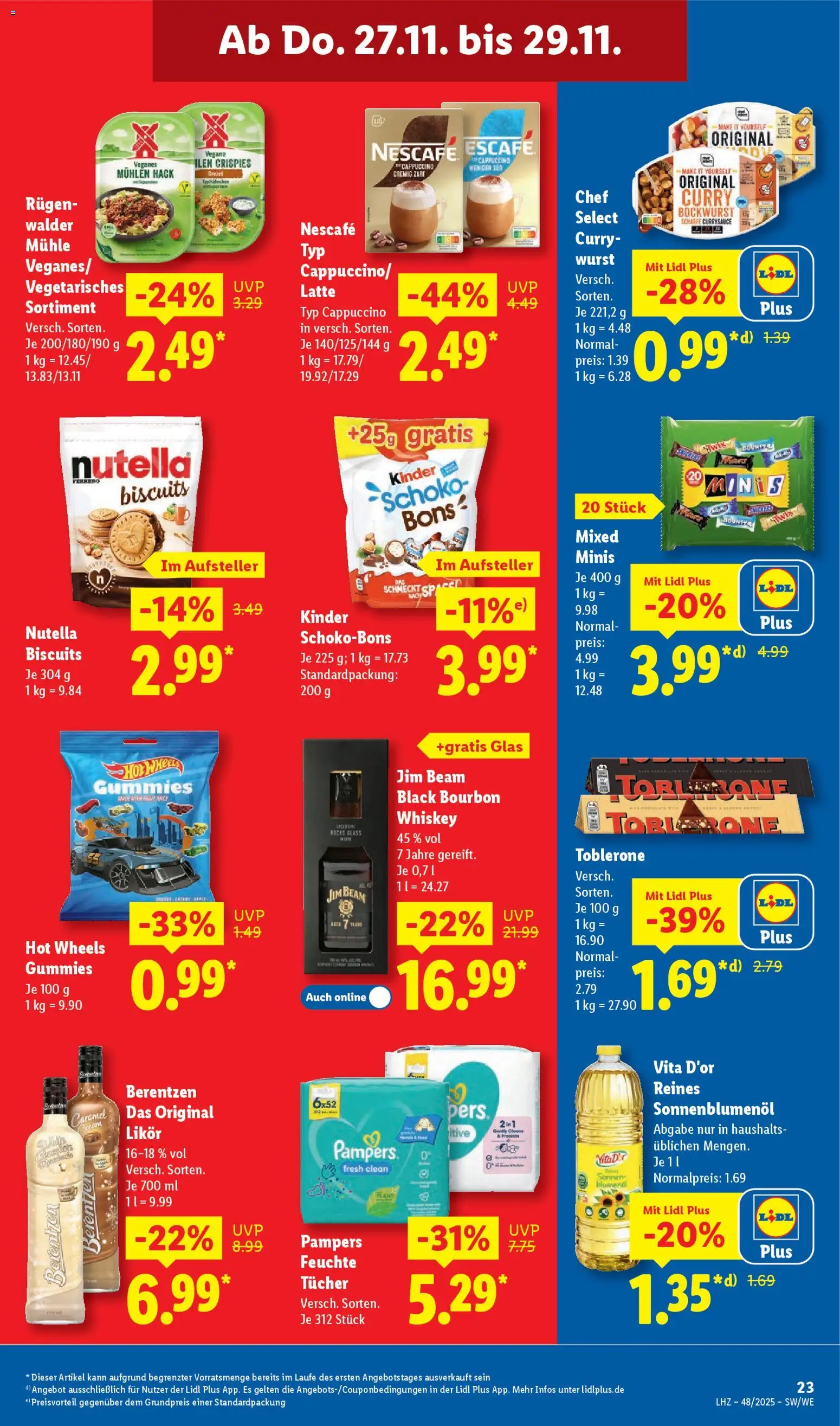 Lidl Prospekt Aarbergen – gültig ab 24.11.2025 | Seite: 29 | Produkte: Bockwurst, Nescafe, Bourbon, Berentzen