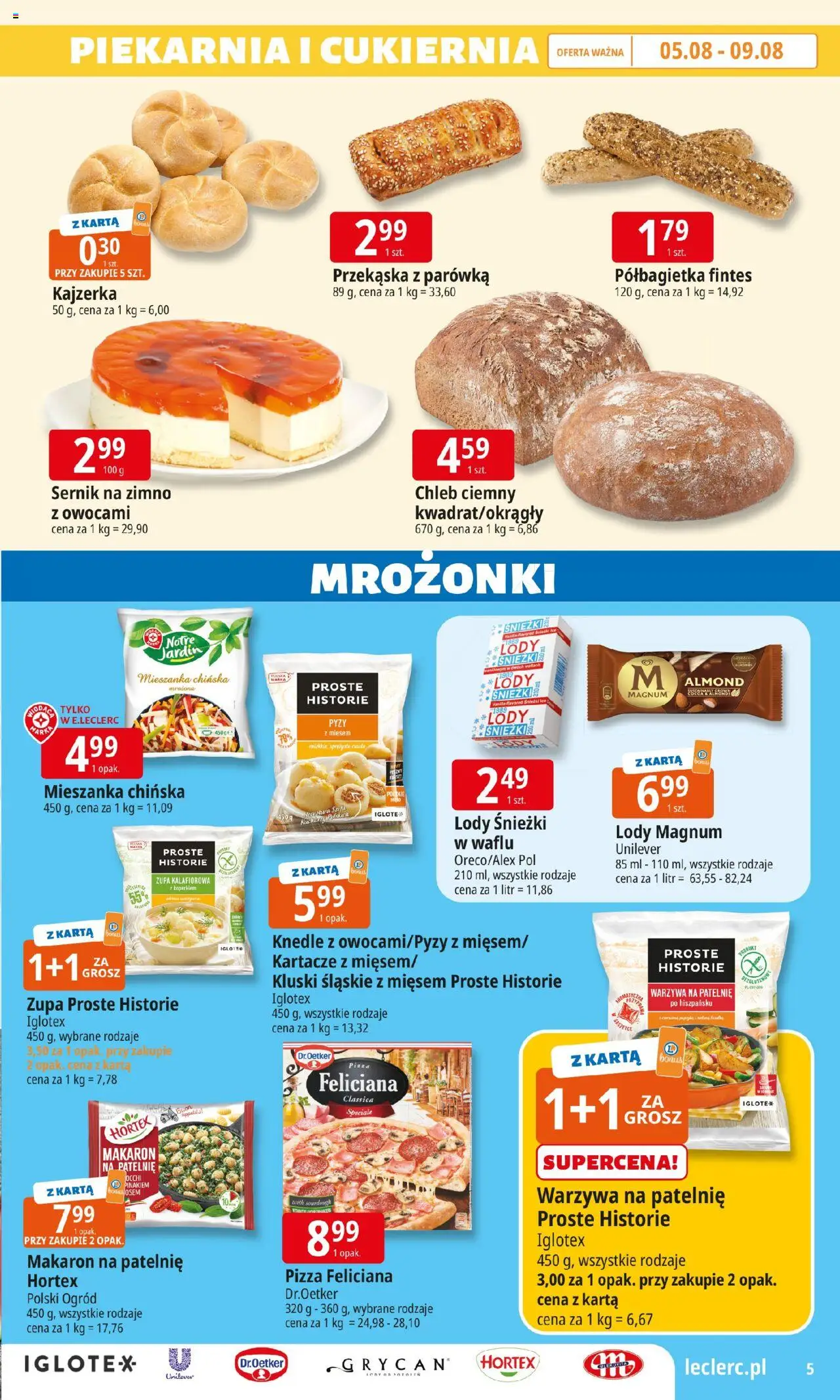 E.Leclerc Gazetka - Tychy od 05.08.2025 | Strona: 5 | Produkty: Ciasto, Makaron, Knedle, Lody