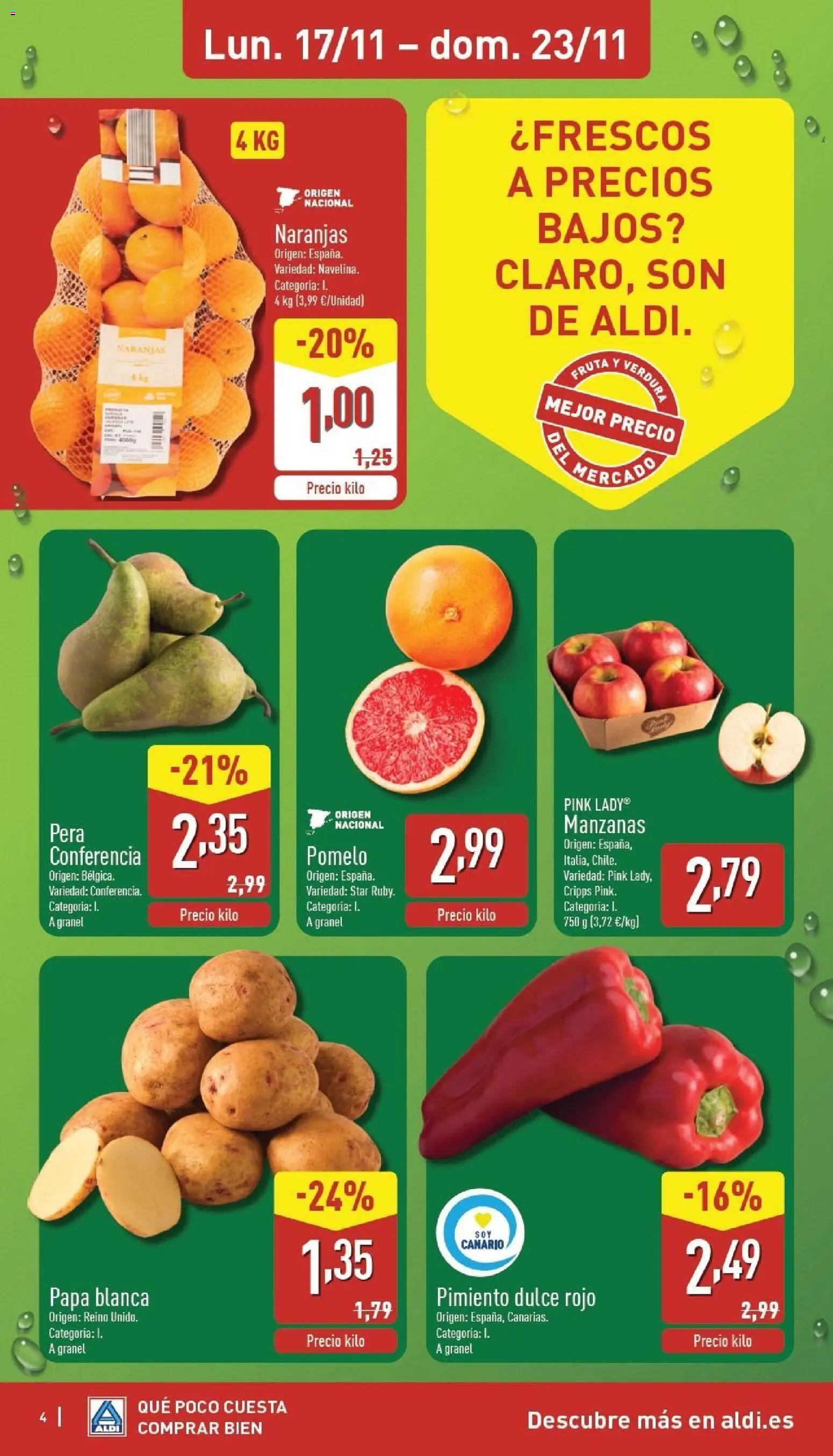 Aldi folleto Canarias │ válido desde el 17.11.2025 | Página: 4 | Productos: Manzanas, Naranjas, Κάδος απορρυμάτων