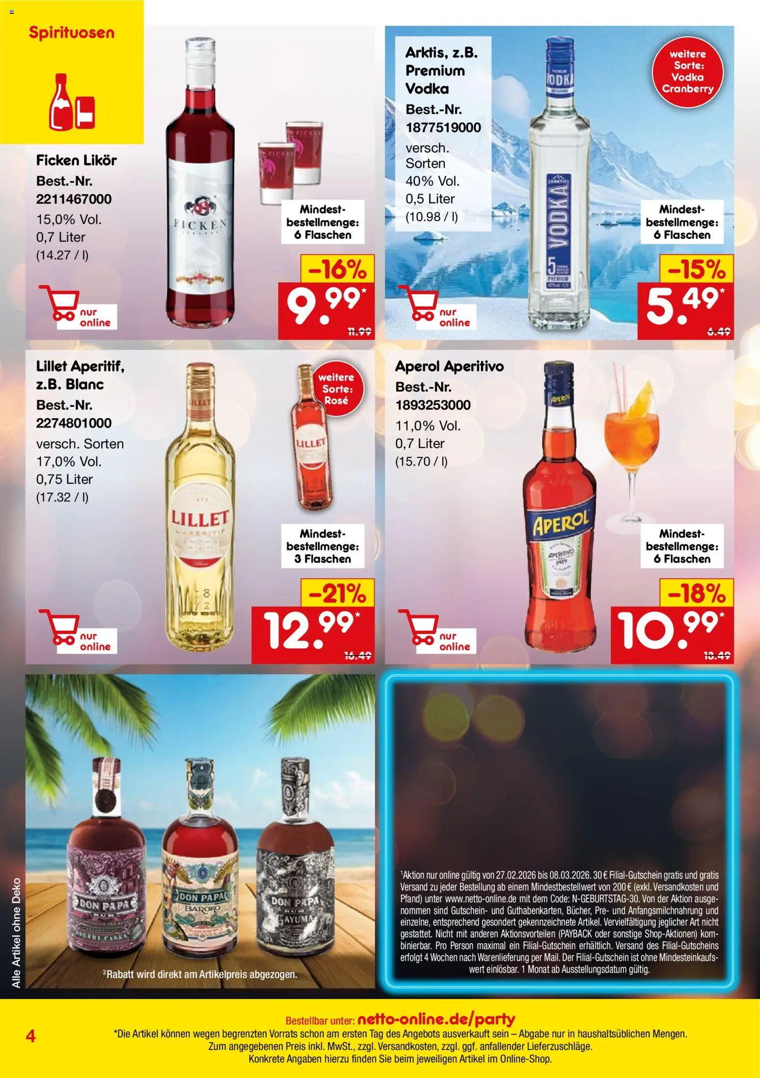 Netto Marken-Discount Online-Sonderangebote – gültig ab 01.03.2026 | Seite: 4 | Produkte: Likör, Lillet, Aperol, Vodka