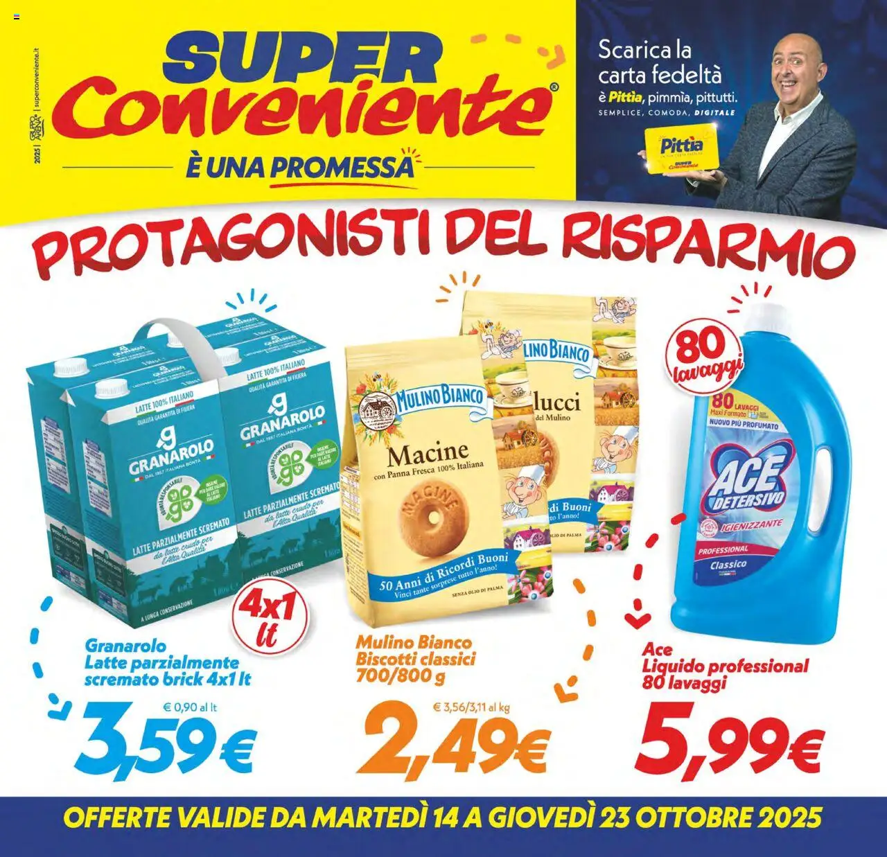 Volantino SuperConveniente del 14.10.2025 | Pagina: 1 | Prodotti: Biscotti, Latte, Olio, Latte parzialmente scremato