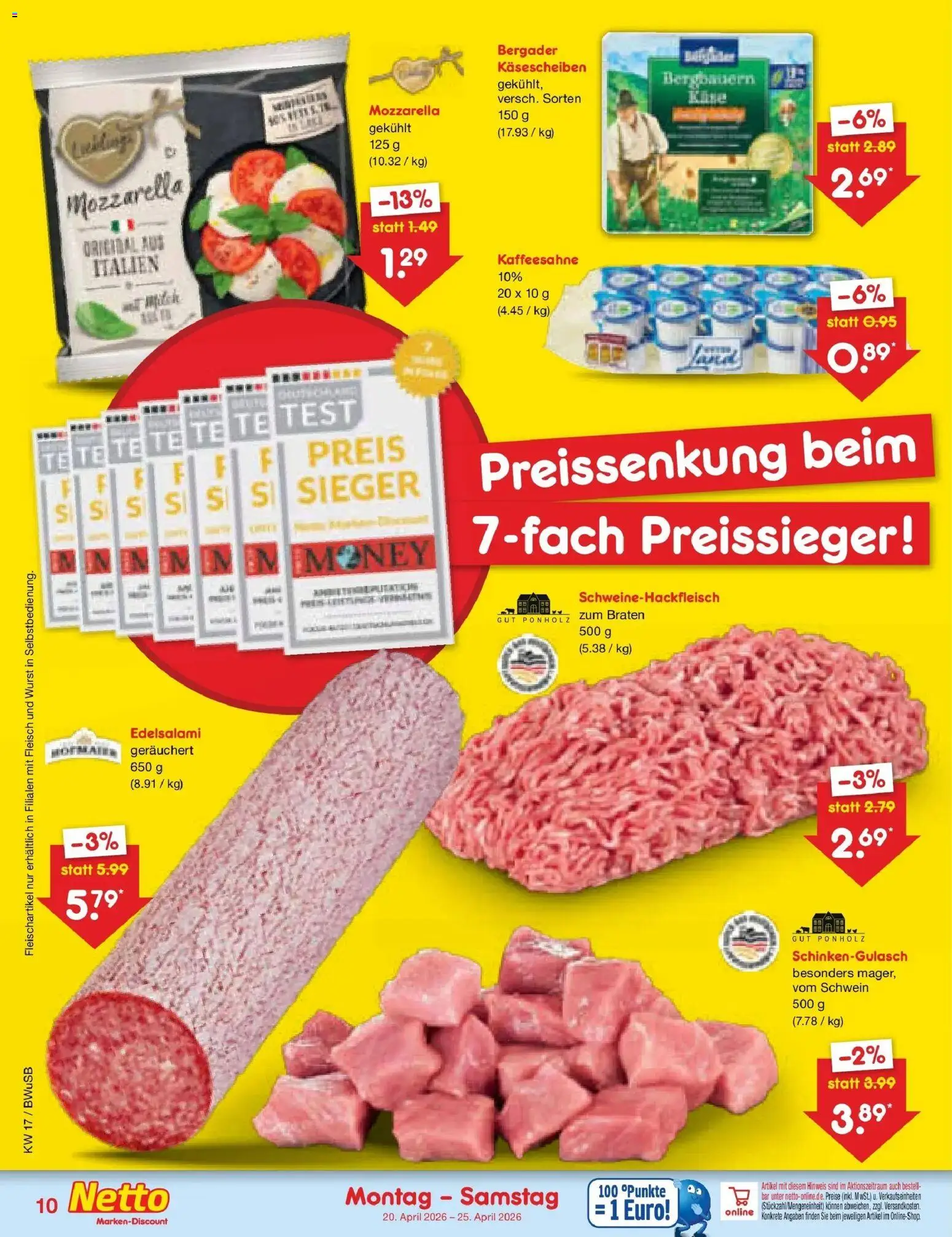Netto Marken-Discount Prospekt Stemwede-Dielingen	 – gültig ab 20.04.2026 | Seite: 12 | Produkte: Mozzarella, Wurst, Fleisch