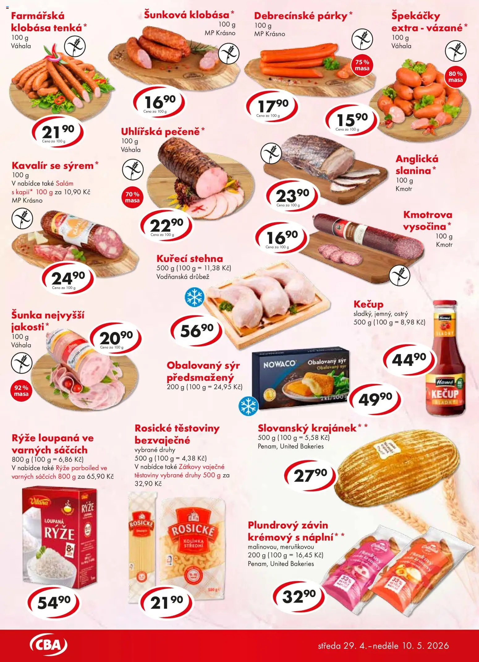 CBA leták od 29.04.2026 | Strana: 3 | Produkty: Šunka, Rýže, Špekáčky, Klobása