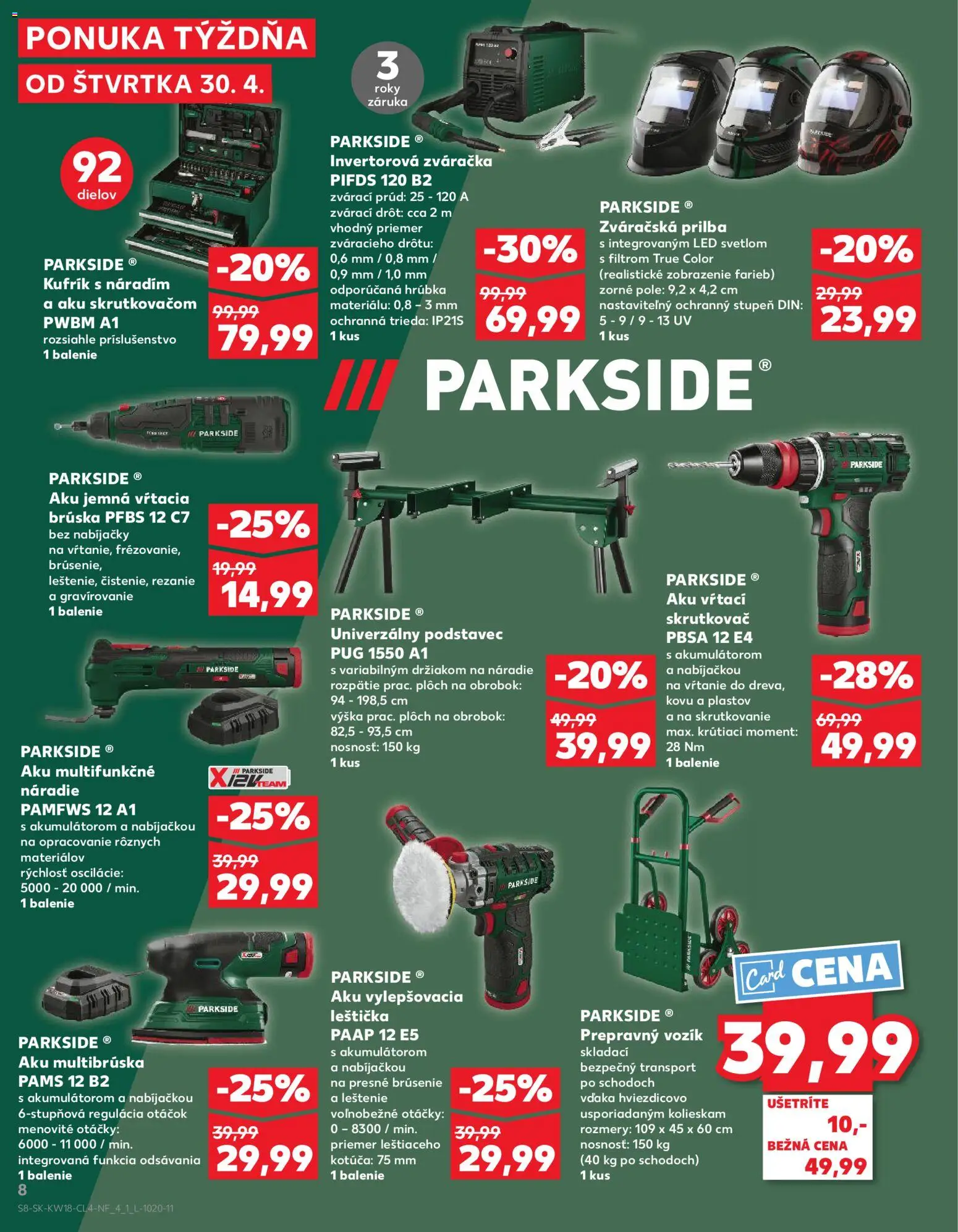 Kaufland SK akciós ujság - amely érvényes a következő dátumtól: 30.04.2026 | Oldal: 8 | Termékek: Parkside