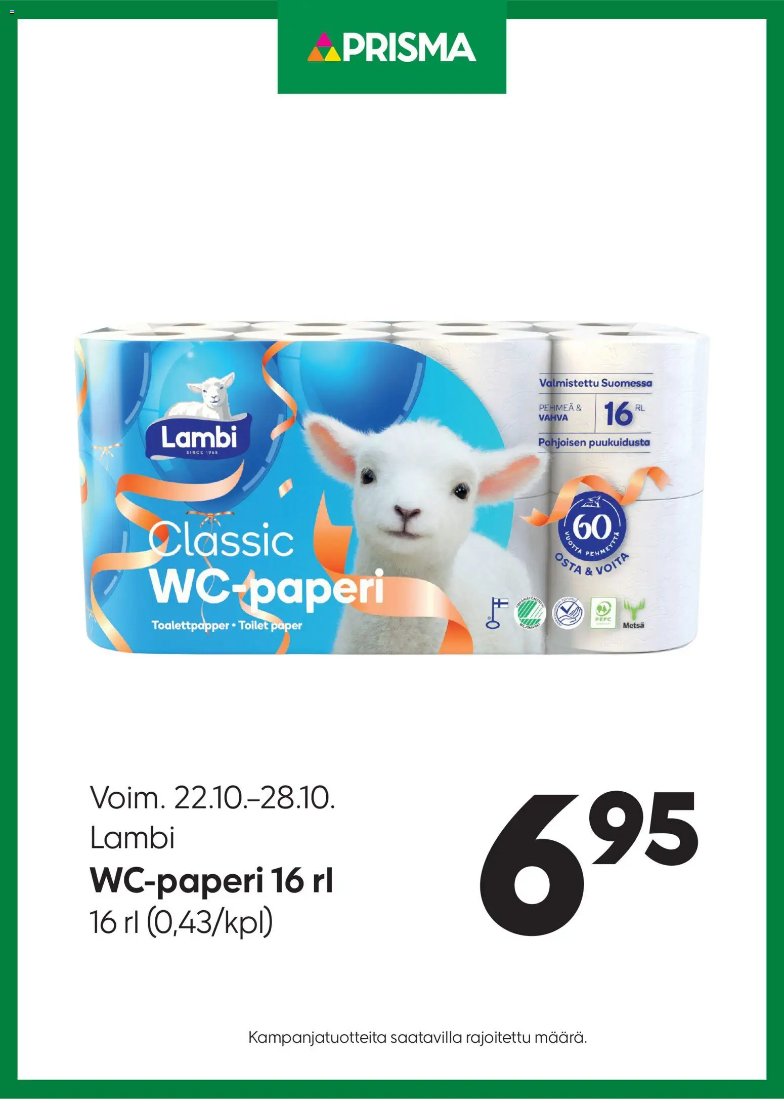 Prisma tarjoukset PR Lambi – voimassa 22.10.2025 alkaen | Sivu: 1 | Tuotteet: Wc-paperi