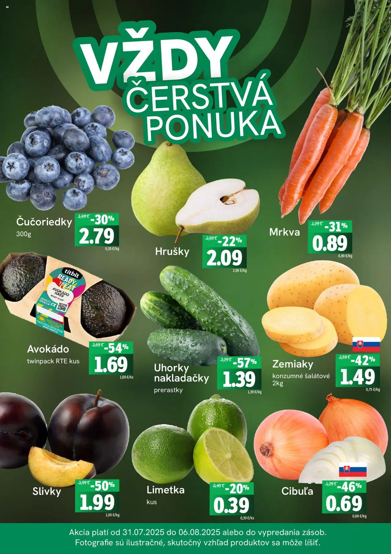 Fresh Leták │ platný od 31.07.2025 | Strana: 3 | Produkty: Mrkva, Zemiaky, Hrušky, Slivky