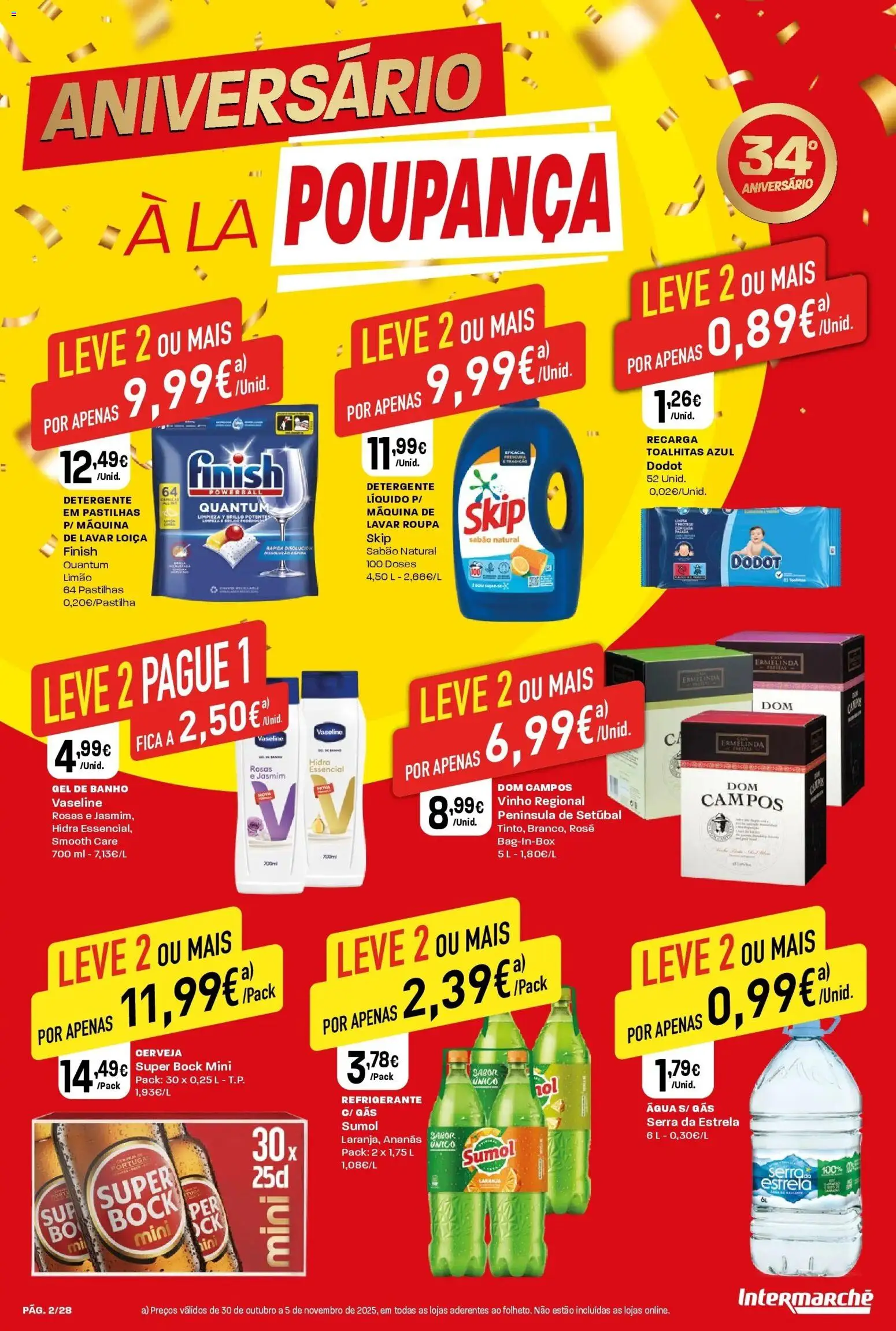 Intermarché - Aniversário à la poupança. │ válido de 30.10.2025 | Página: 2 | Produtos: Refrigerante, Detergente, Vinho, Cerveja