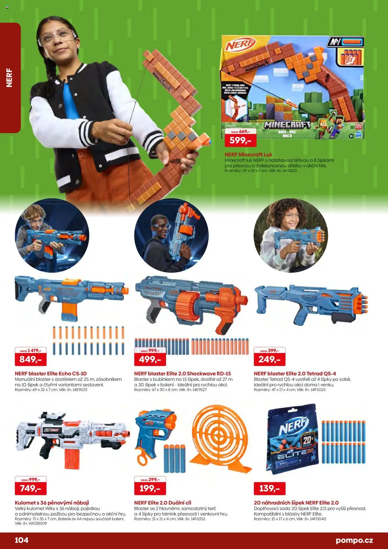 POMPO katalog Vánoce 2025 od 16.10.2025 | Strana: 104 | Produkty: Nerf, Šipky, Terč, Luk