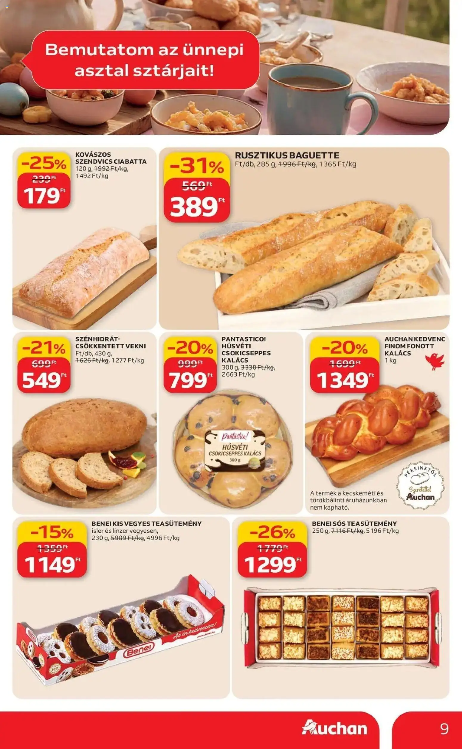 Auchan akciós ujság - amely érvényes a következő dátumtól: 19.03.2026 | Oldal: 9 | Termékek: Szendvics, Asztal, Teasütemény, Linzer