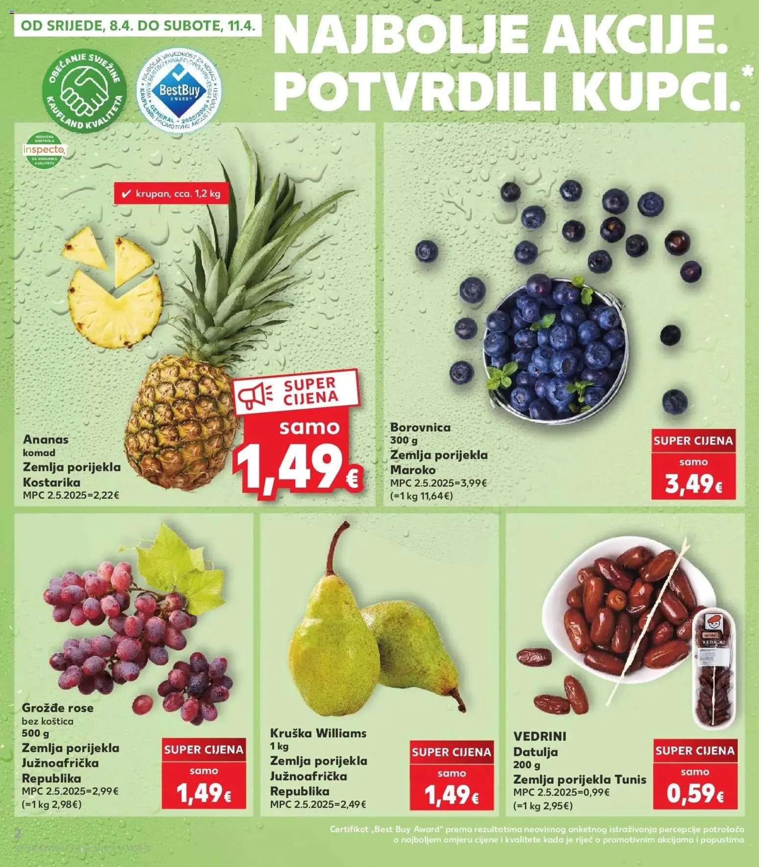 Kaufland katalog | vrijedi od 08.04.2026 | Stranica: 2 | Proizvodi: Ananas, Borovnica, Kruška, Datulja