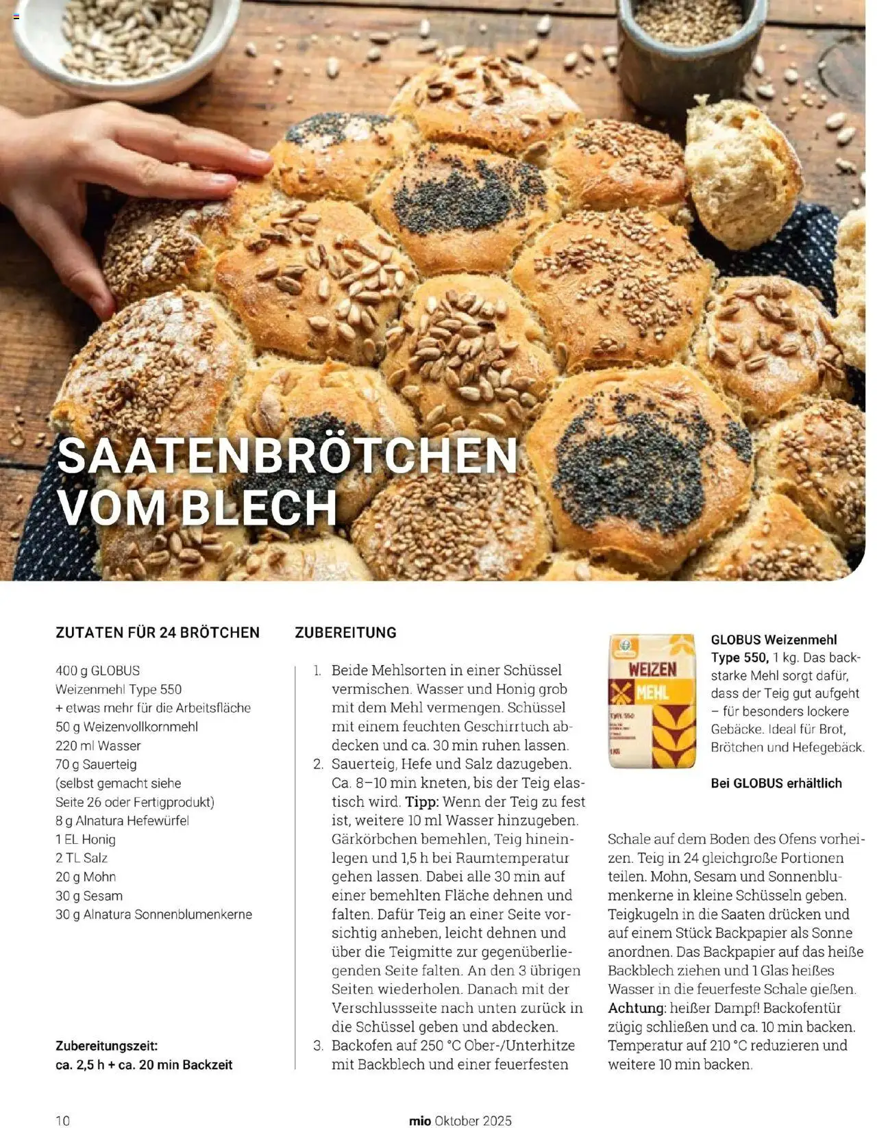 Globus Mio Magazin – gültig ab 01.10.2025 | Seite: 10 | Produkte: Mehl, Tisch, Salz, Backofen