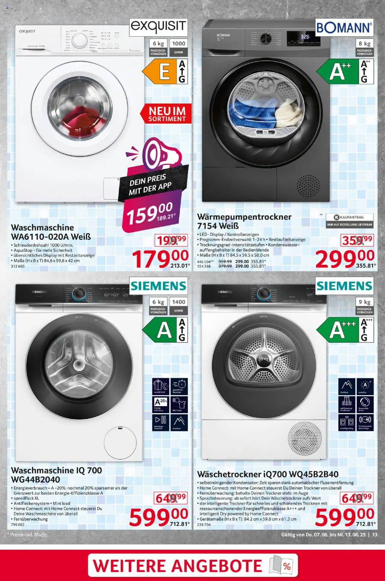 Selgros  Non Food - gültig ab dem 07.08.2025 | Seite: 13 | Produkte: Siemens, Trockner, Waschmaschine