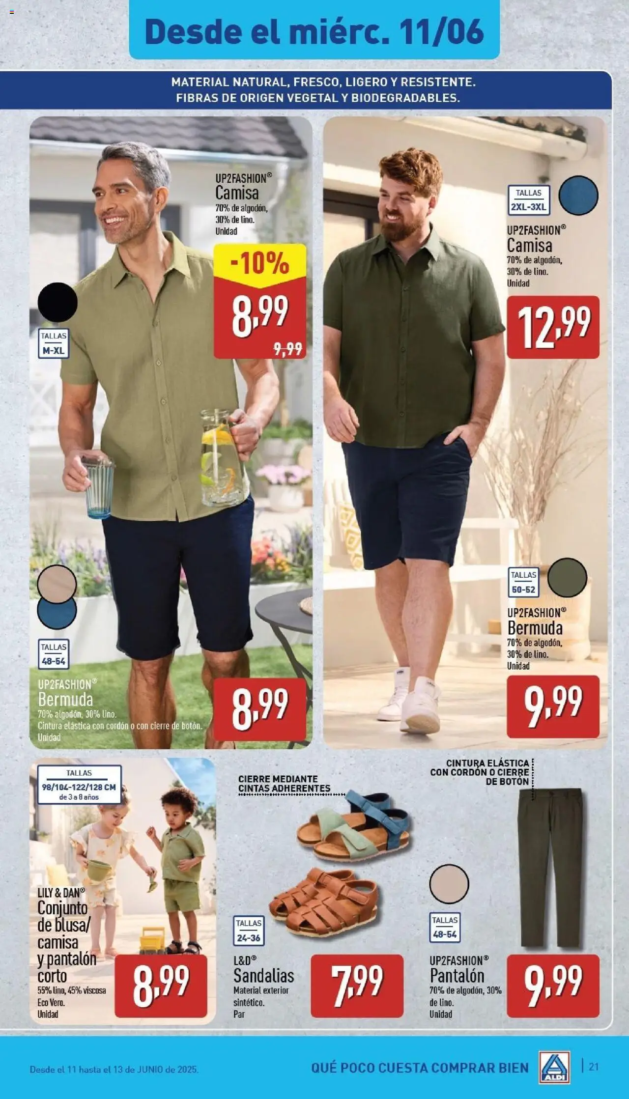 Aldi folleto Canarias │ válido desde el 09.06.2025 | Página: 21 | Productos: Camisa, Blusa, Sandalias, Pantalón corto