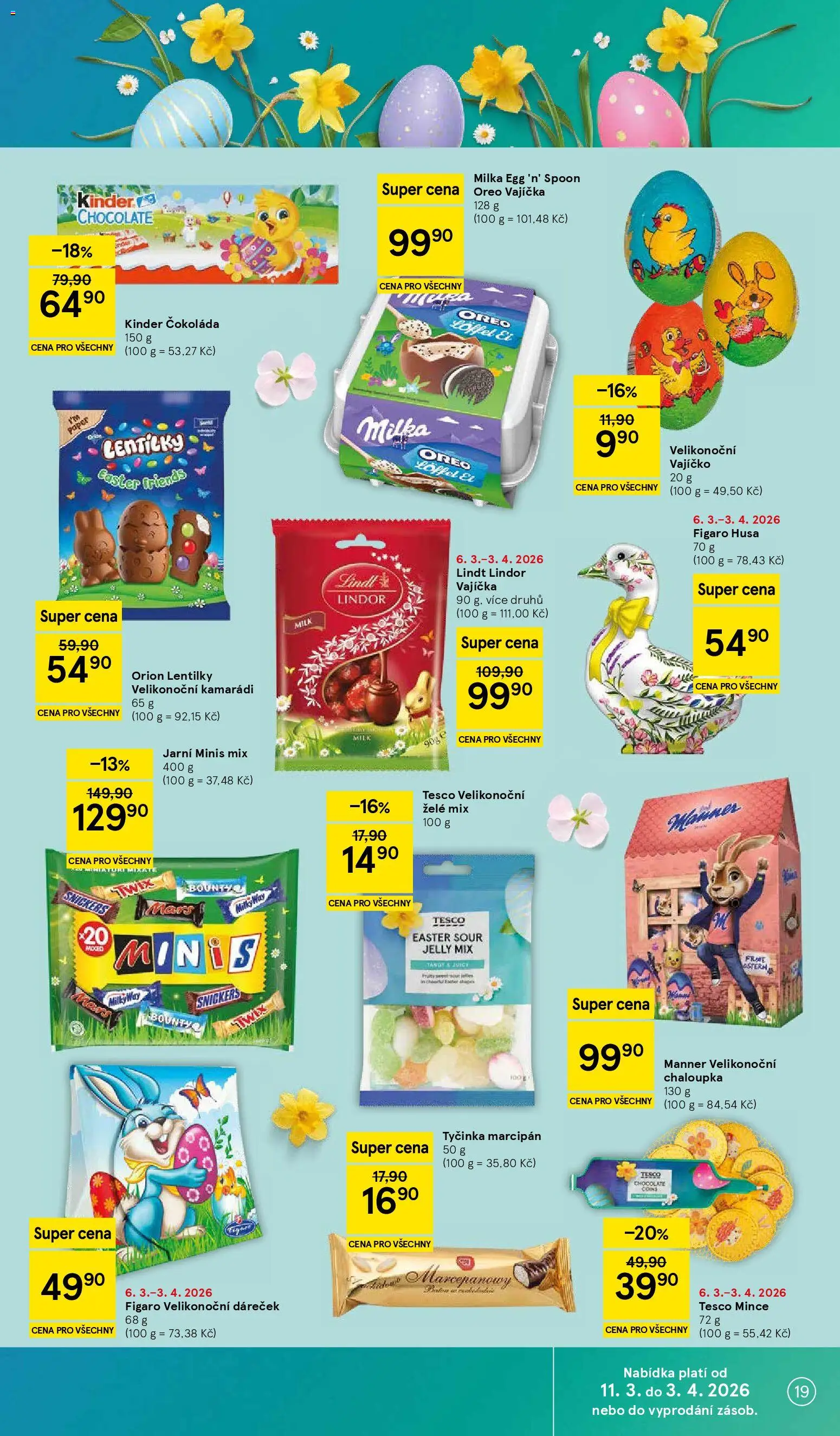 Tesco leták - Hypermarket od 11.03.2026 | Strana: 19 | Produkty: Vajíčka, Milka, Kinder čokoláda, Kinder