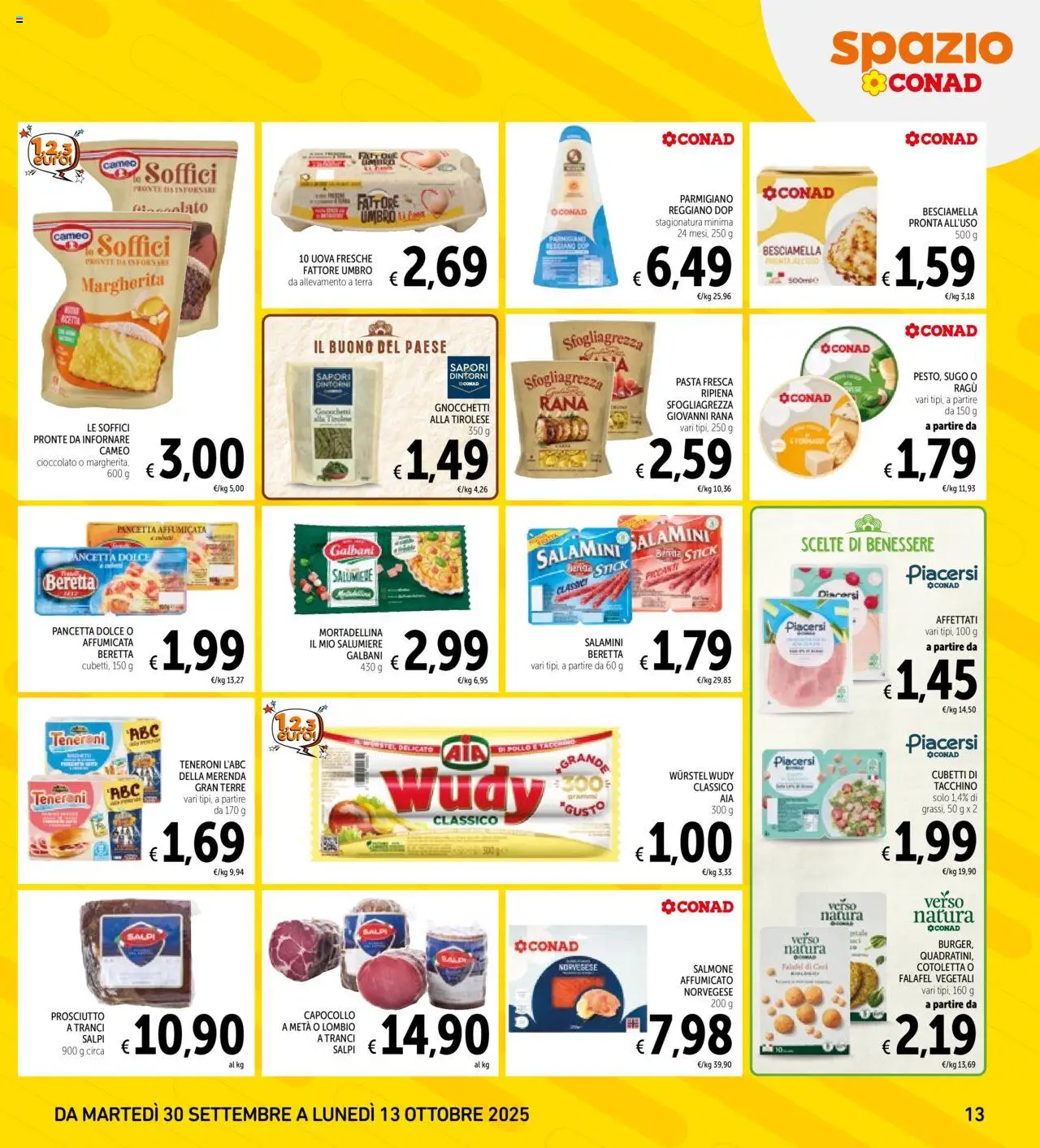 Volantino Spazio Conad del 30.09.2025 | Pagina: 13 | Prodotti: Pollo, Pancetta, Tacchino, Pasta