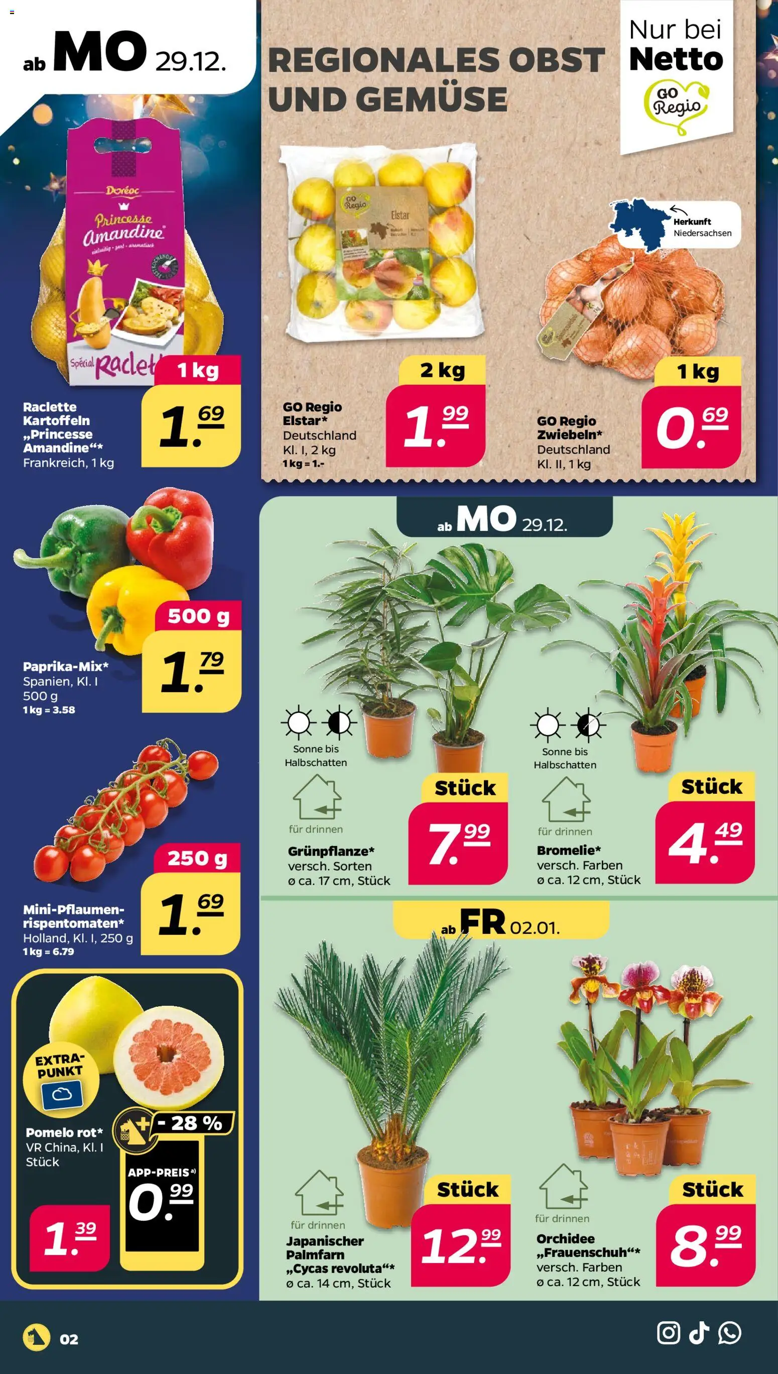 Netto Prospekt 	 – gültig ab 29.12.2025 | Seite: 2 | Produkte: Orchidee, Kartoffeln, Gemüse, Raclette
