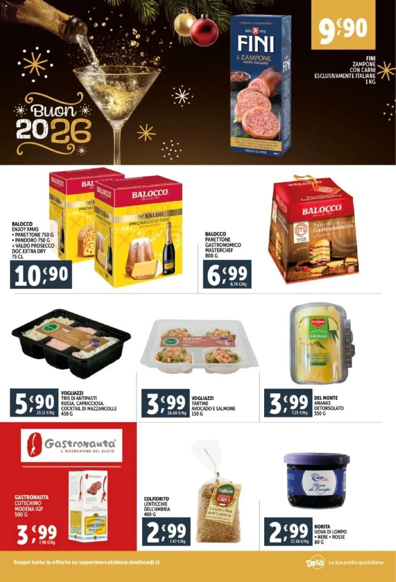Volantino Decò del 29.12.2025 | Pagina: 2 | Prodotti: Salmone, Prosecco, Lenticchie, Mazzancolle