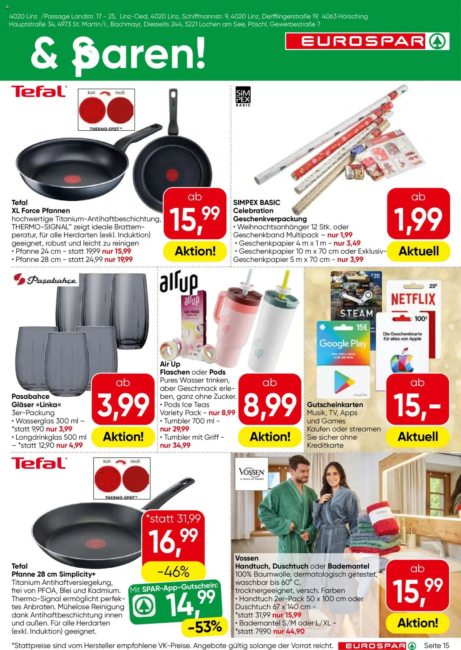 Eurospar Flugblatt - Oberösterreich gültig ab 04.12.2025 | Seite: 15 | Produkte: Wasser, Bademantel, Apple