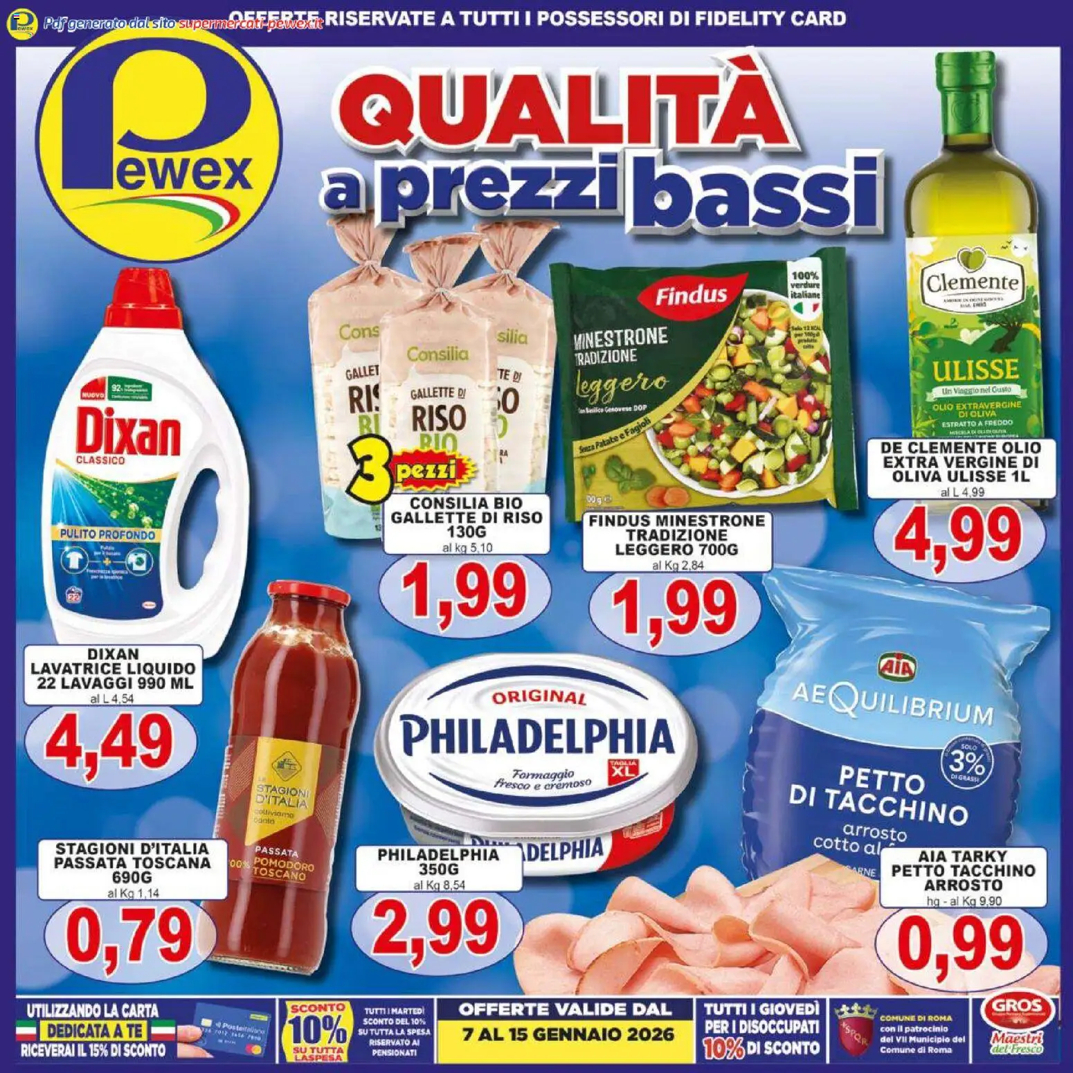 Volantino Pewex del 07.01.2026 | Pagina: 1 | Prodotti: Minestrone, Riso, Olio, Lavatrice