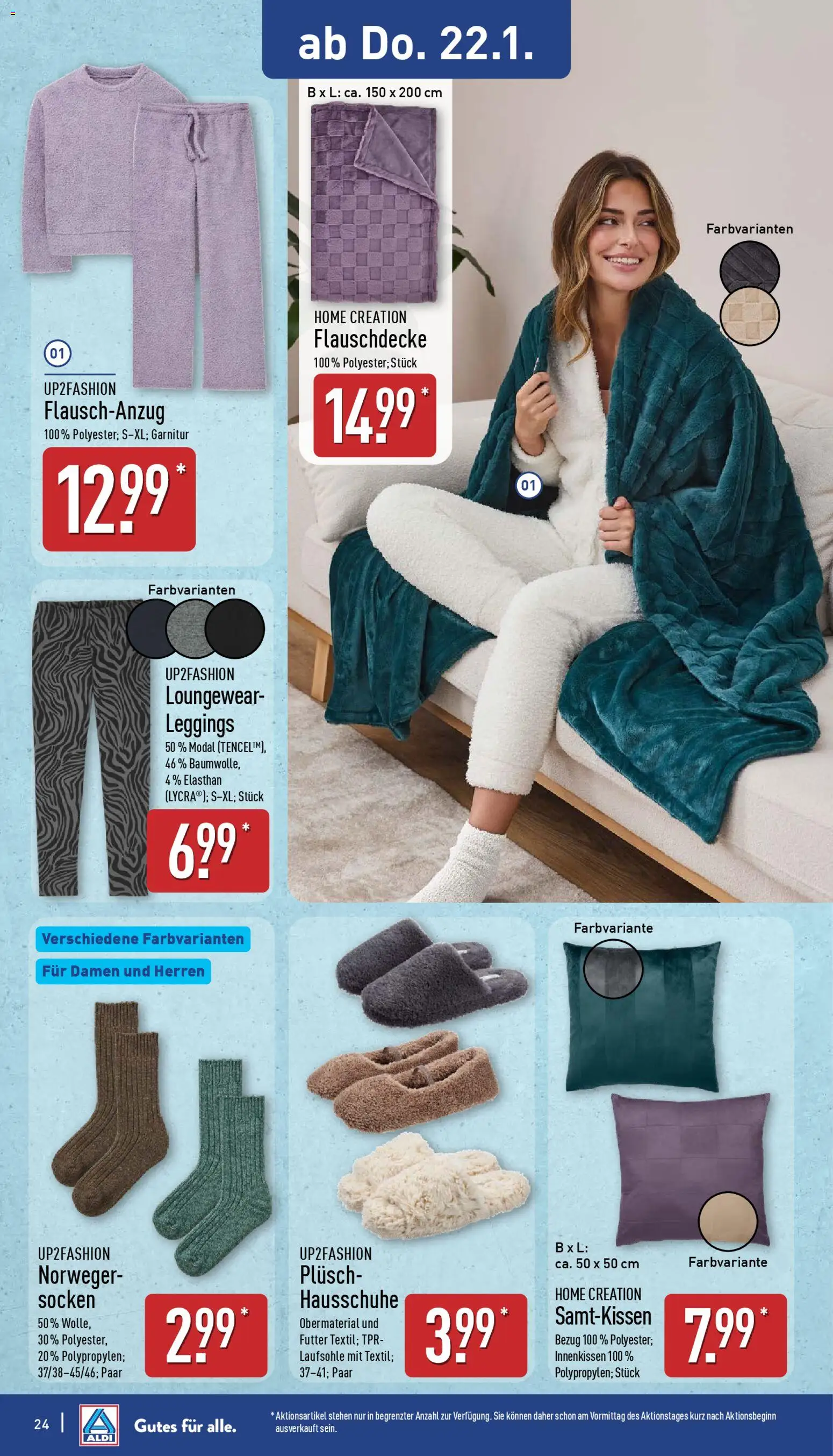 Aldi Prospekt 	 – gültig ab 19.01.2026 | Seite: 24 | Produkte: Up2fashion, Socken, Leggings, Home creation