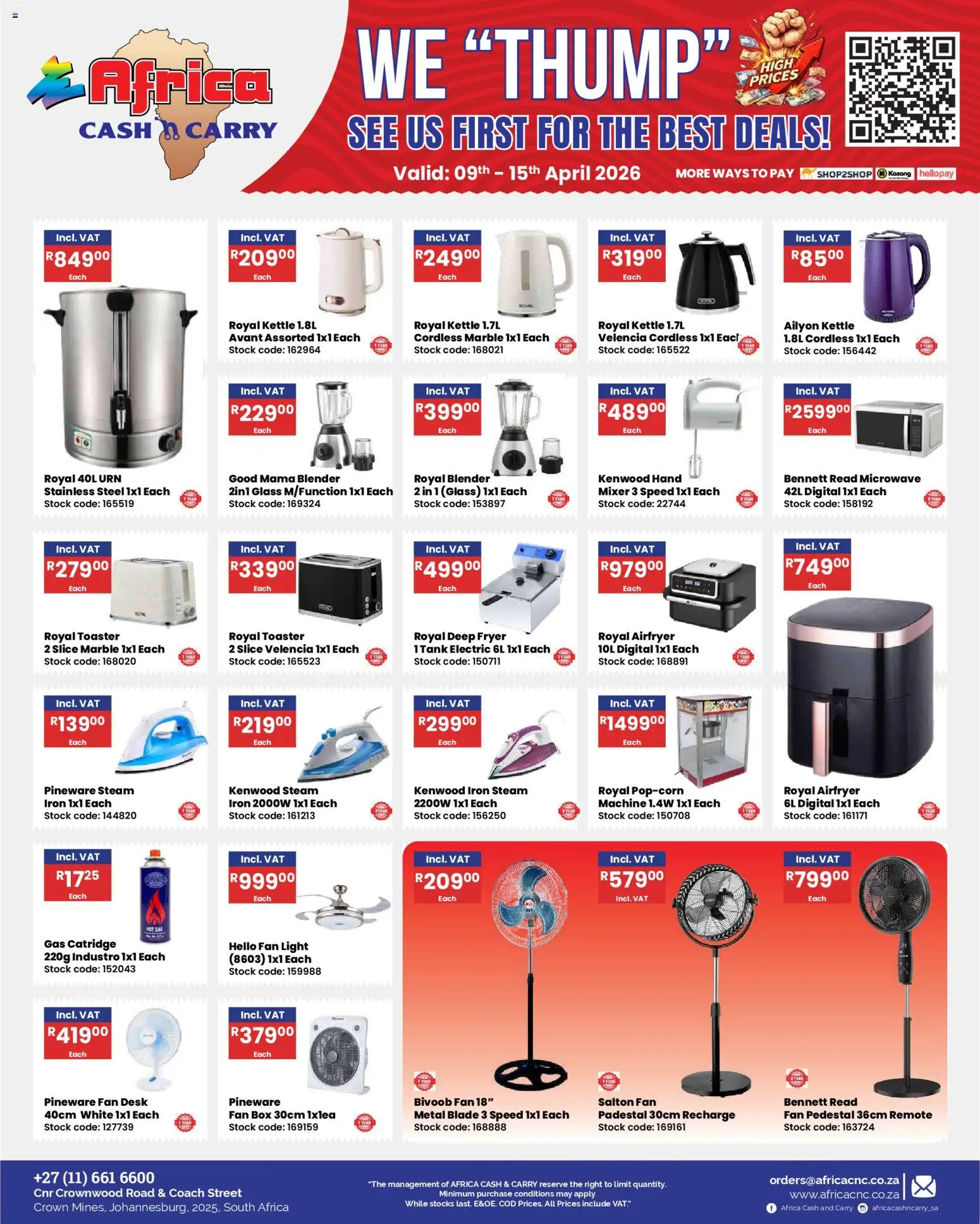 New Africa Cash & Carry catalogue – valid from 09.04.2026 | Page: 23 | Products: Pedestal, Fryer, Deep fryer, Light