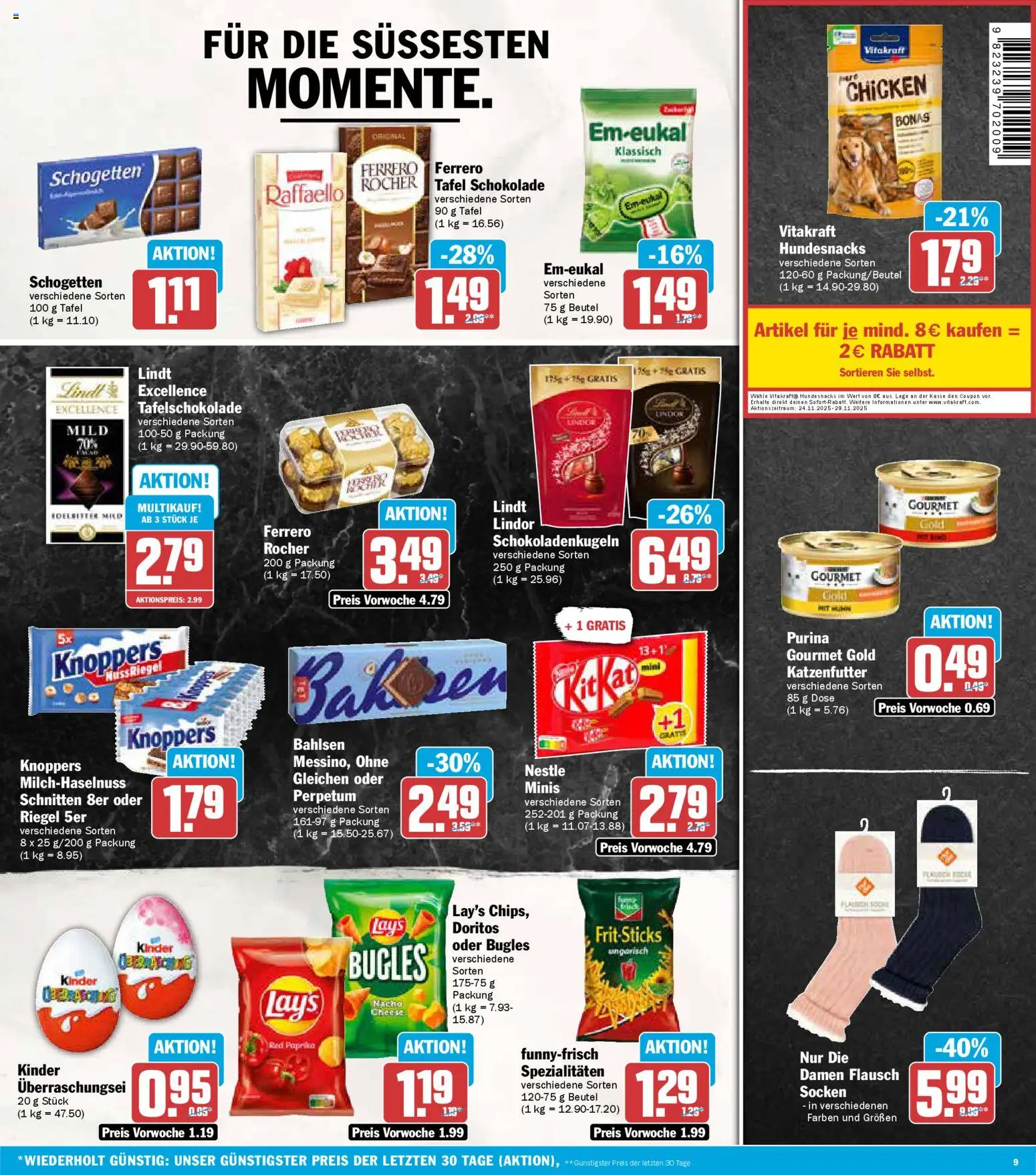 AEZ Prospekt 	 – gültig ab 24.11.2025 | Seite: 9 | Produkte: Katzenfutter, Ferrero rocher, Socken, Lindt