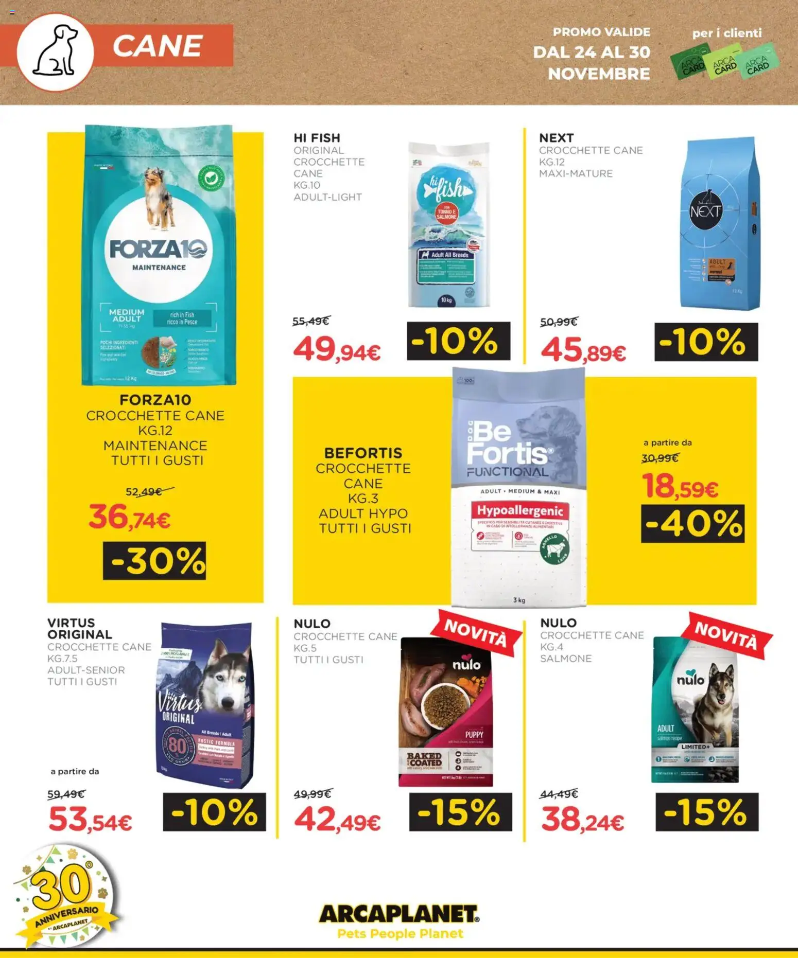 Volantino Arcaplanet del 24.11.2025 | Pagina: 18 | Prodotti: Salmone, Pesce, Crocchette, Crocchette cane