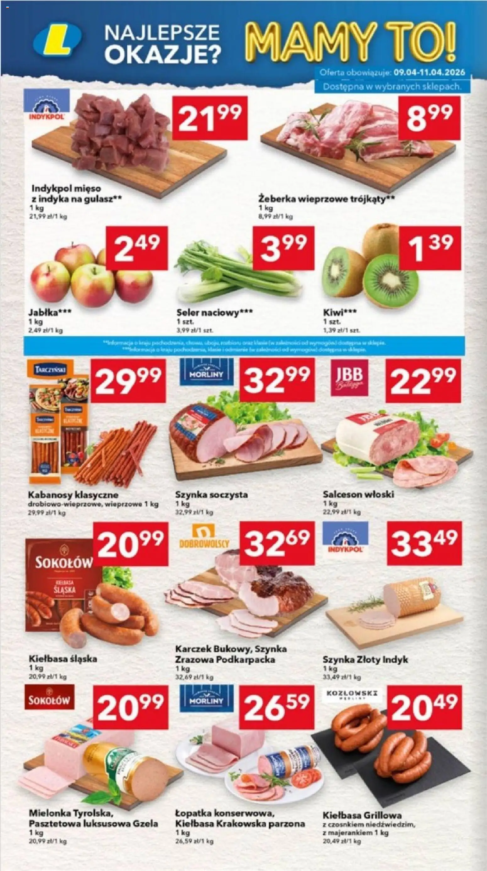 Lewiatan gazetka - Ostrów Wielkopolski od 09.04.2026 | Strona: 2 | Produkty: Kabanosy, Mięso z indyka, Kiełbasa krakowska, Gulasz