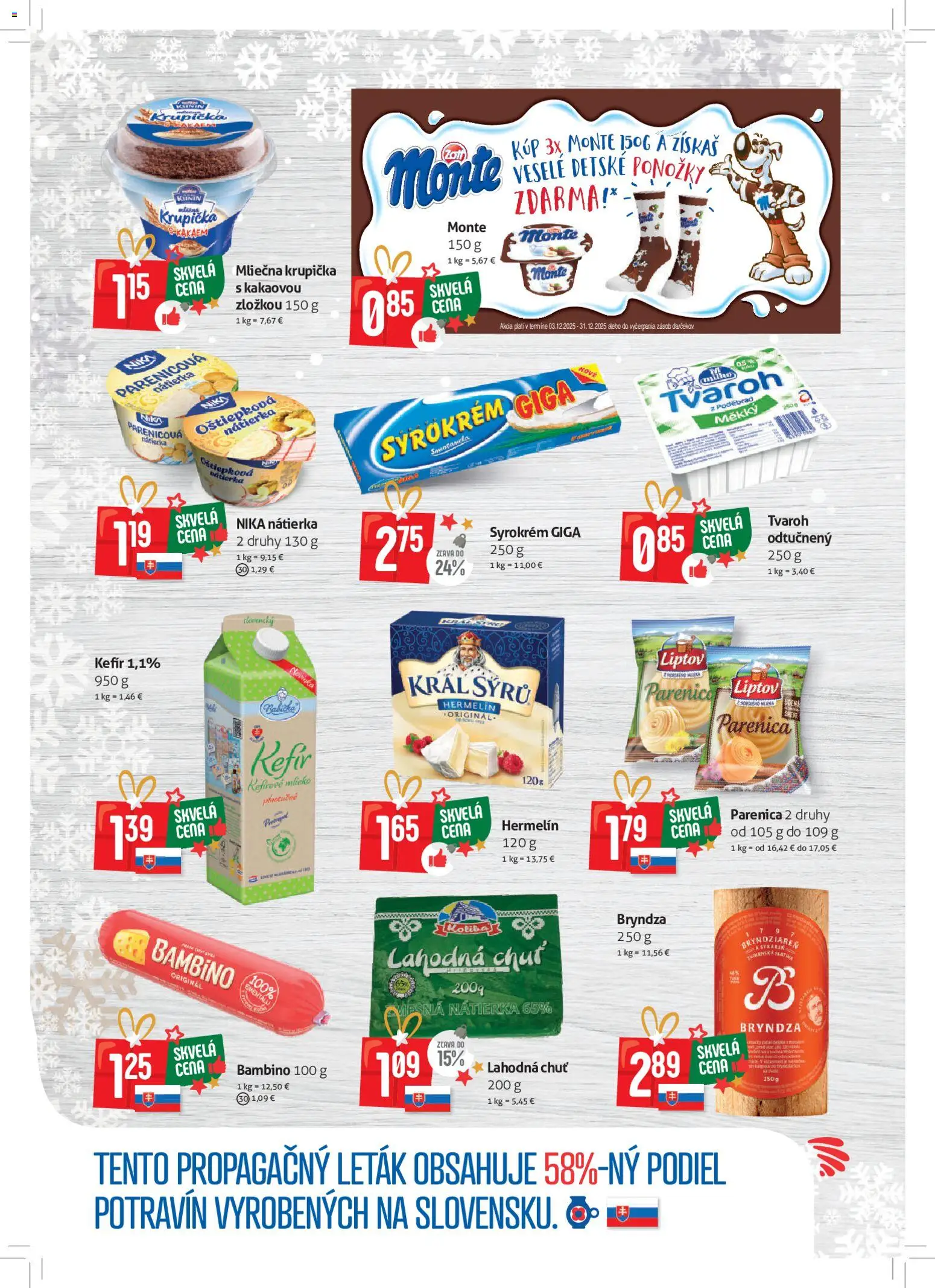 Nové COOP Jednota akcie – leták je platný od 03.12.2025 | Strana: 4 | Produkty: Mlieko, Bryndza, Ponožky, Tvaroh