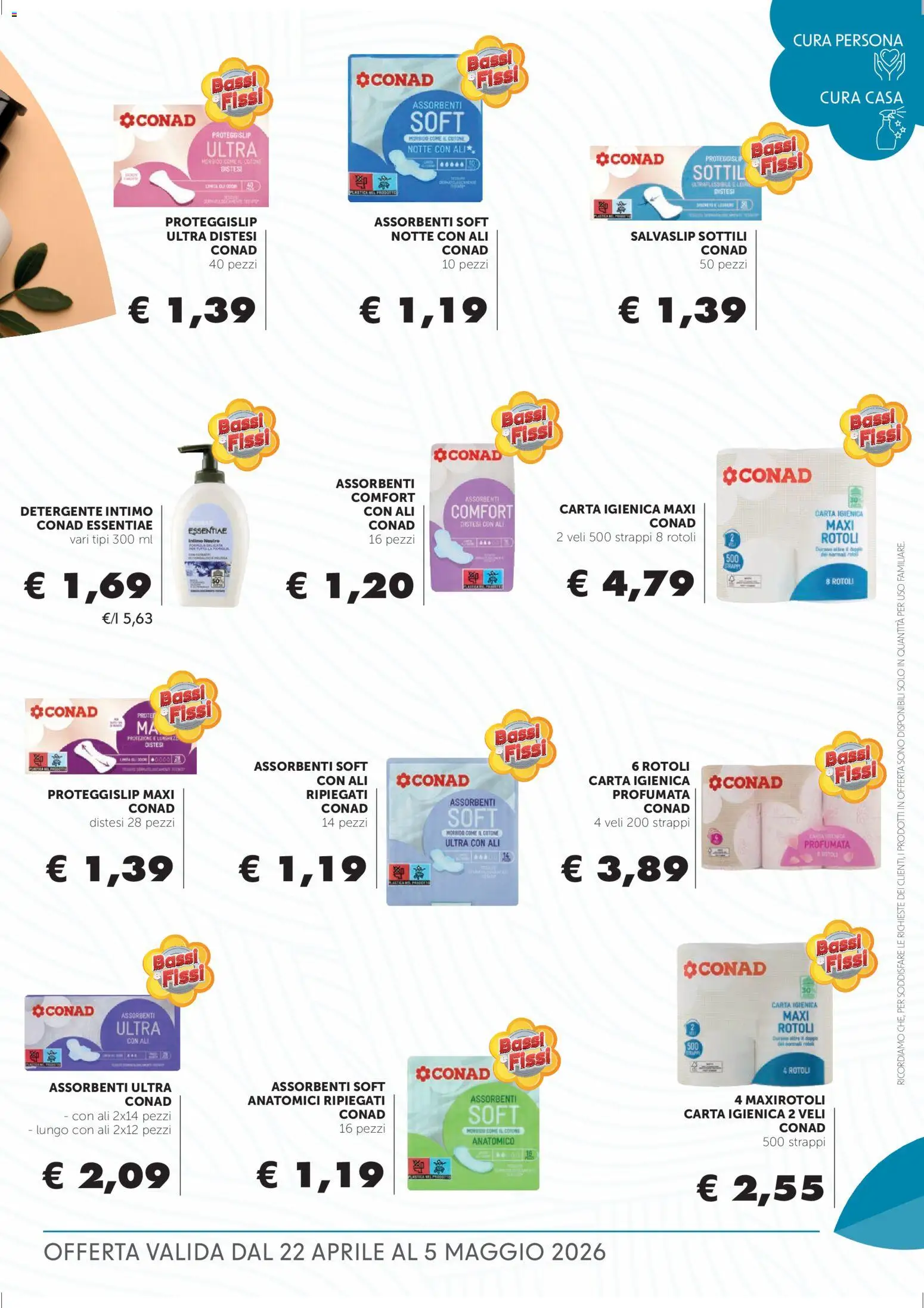 Volantino Conad del 22.04.2026 | Pagina: 15 | Prodotti: Carta igienica, Detergente intimo, Detergente, Intimo