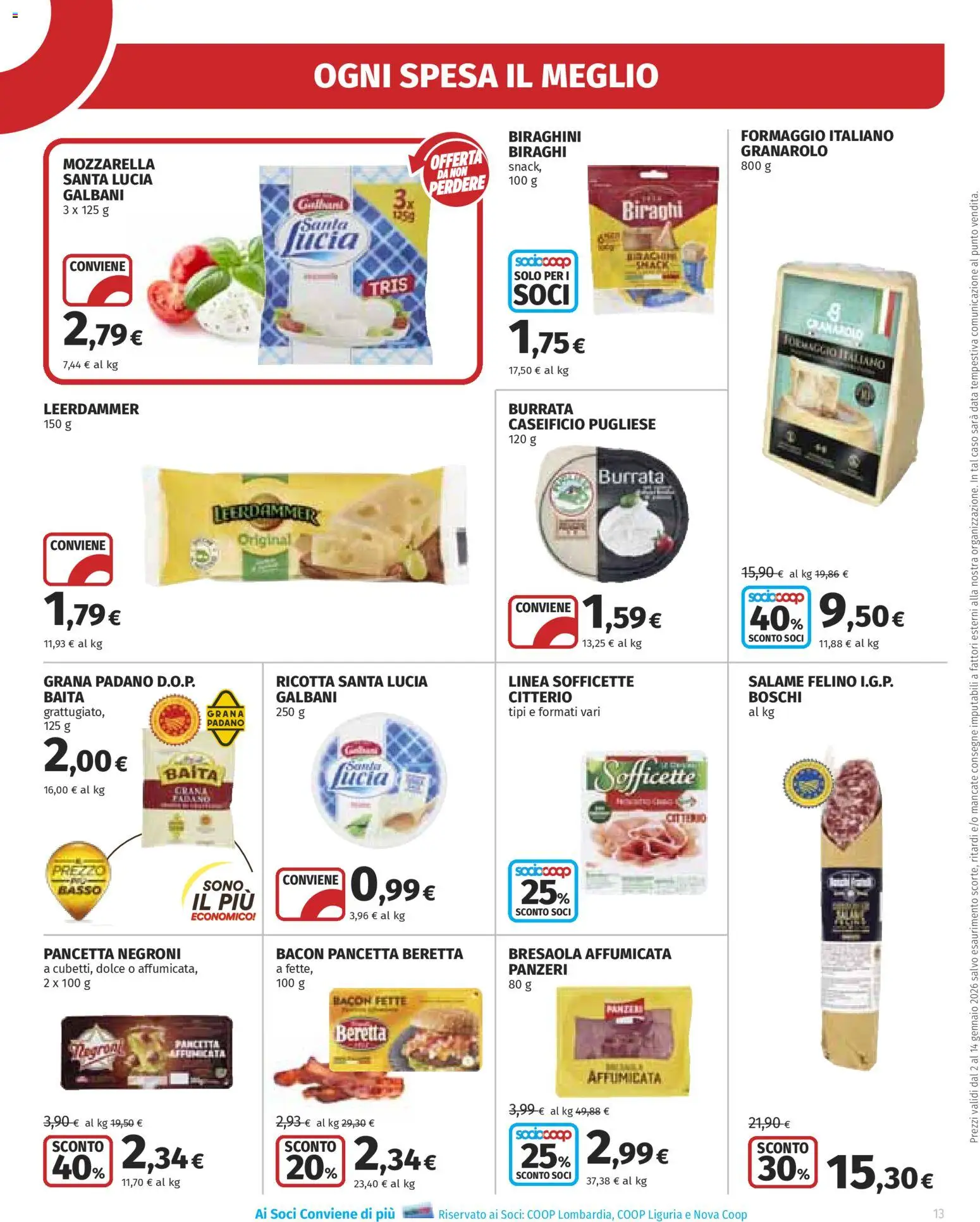 Volantino Ipercoop del 02.01.2026 | Pagina: 13 | Prodotti: Salame, Grana Padano, Ricotta, Burrata