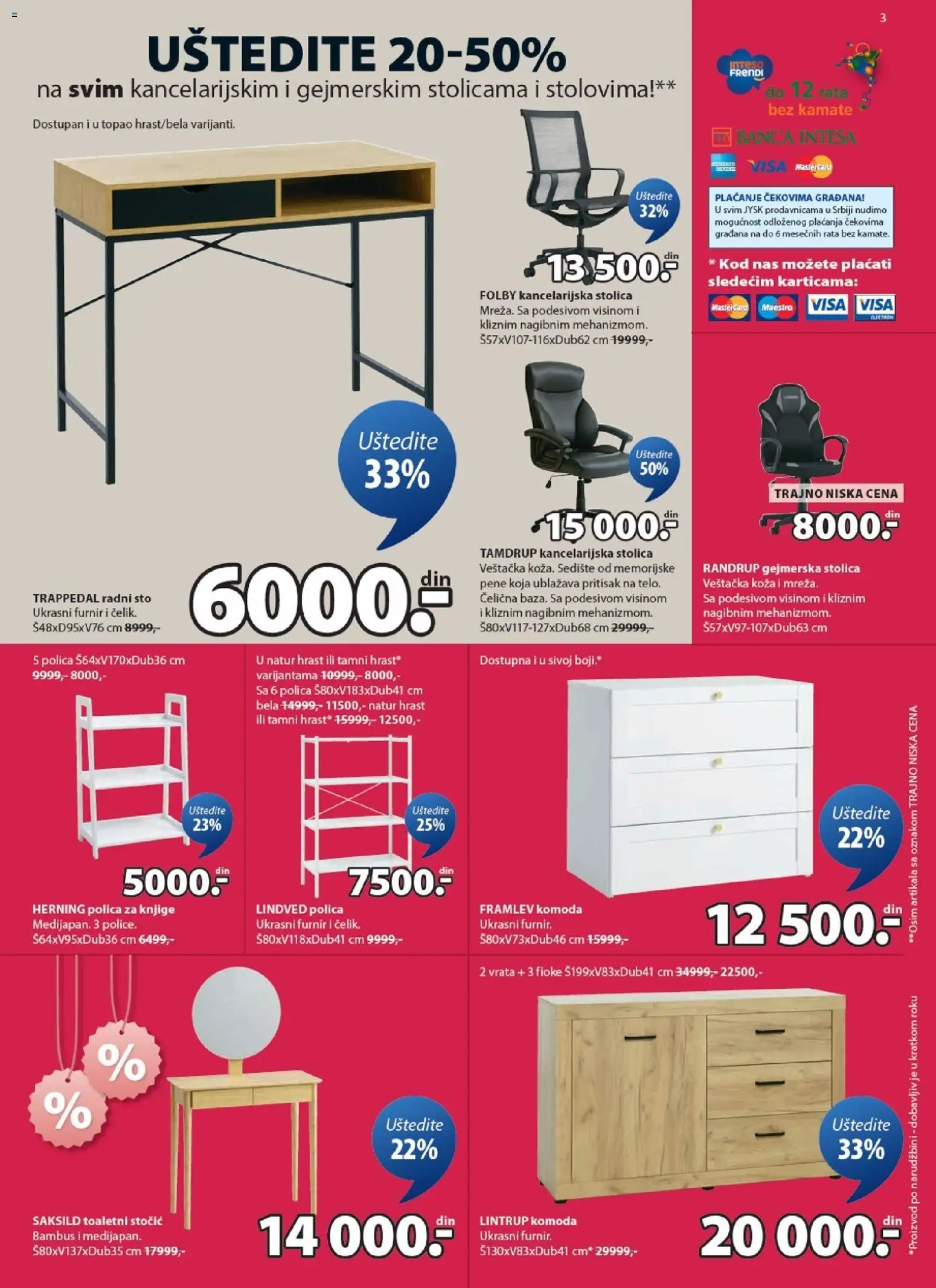 Jysk katalog - važi od 14.01.2026 | Strana: 3 | Proizvode: Toaletni stočić, Komoda, Sto, Polica za knjige