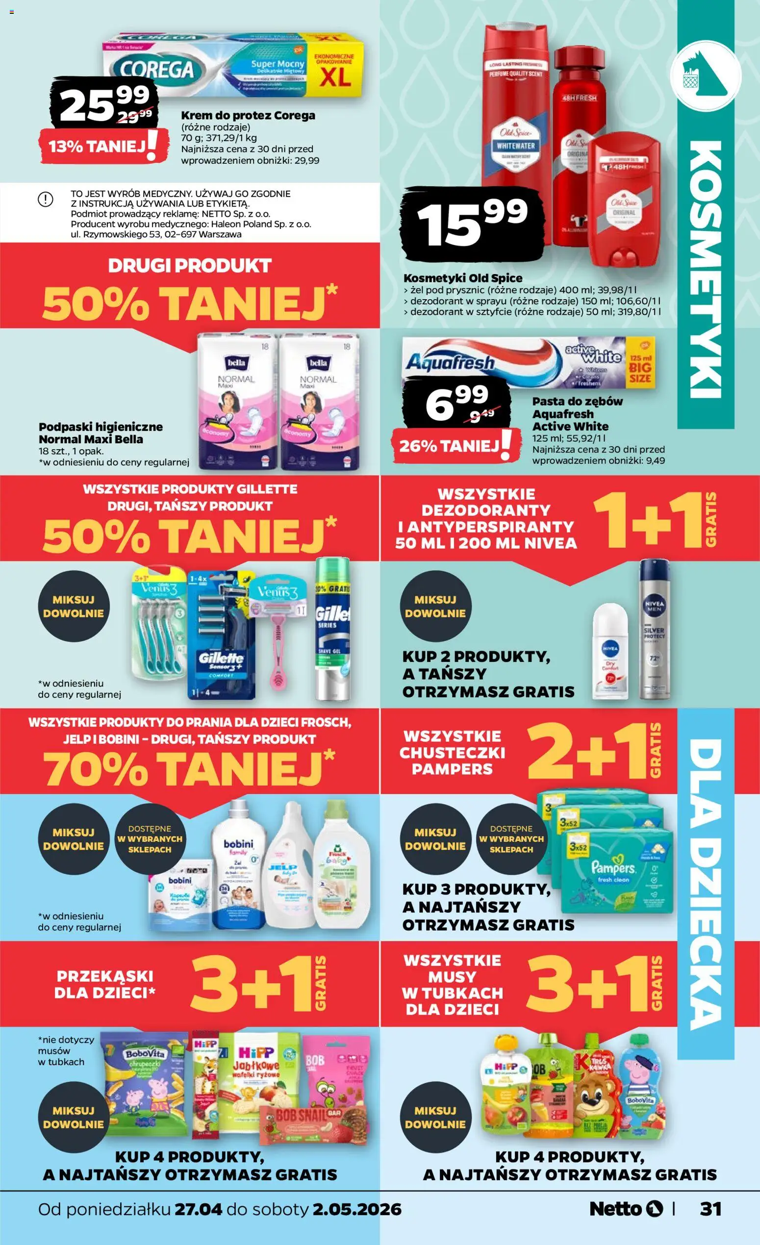 Netto gazetka od poniedziałku spożywcza od 27.04.2026 | Strona: 31 | Produkty: Bób, Prysznic, Wafelki, Pasta do zębów