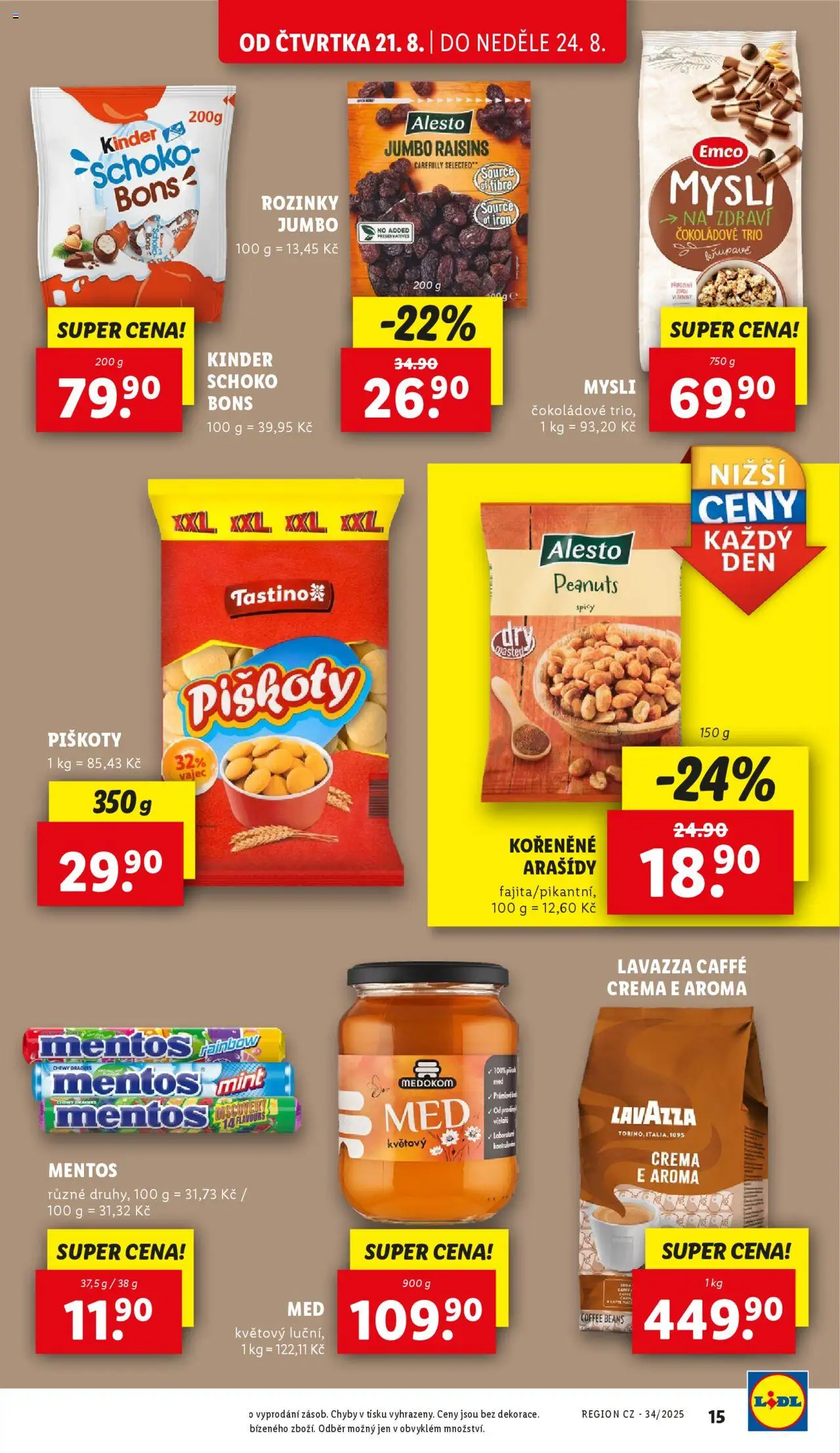 Lidl leták od 21.08.2025 | Strana: 22 | Produkty: Piškoty, Med, Arašídy, Kinder