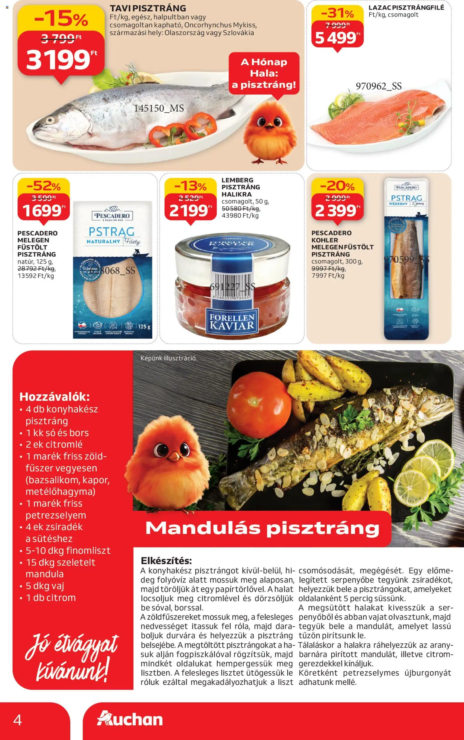Auchan akciós ujság - amely érvényes a következő dátumtól: 08.01.2026 | Oldal: 4 | Termékek: Mandula, Lazac, Kaviár, Citrom